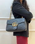 Gucci Black Quilted Leather GG Marmont Medium Matelasse Shoulder Bag