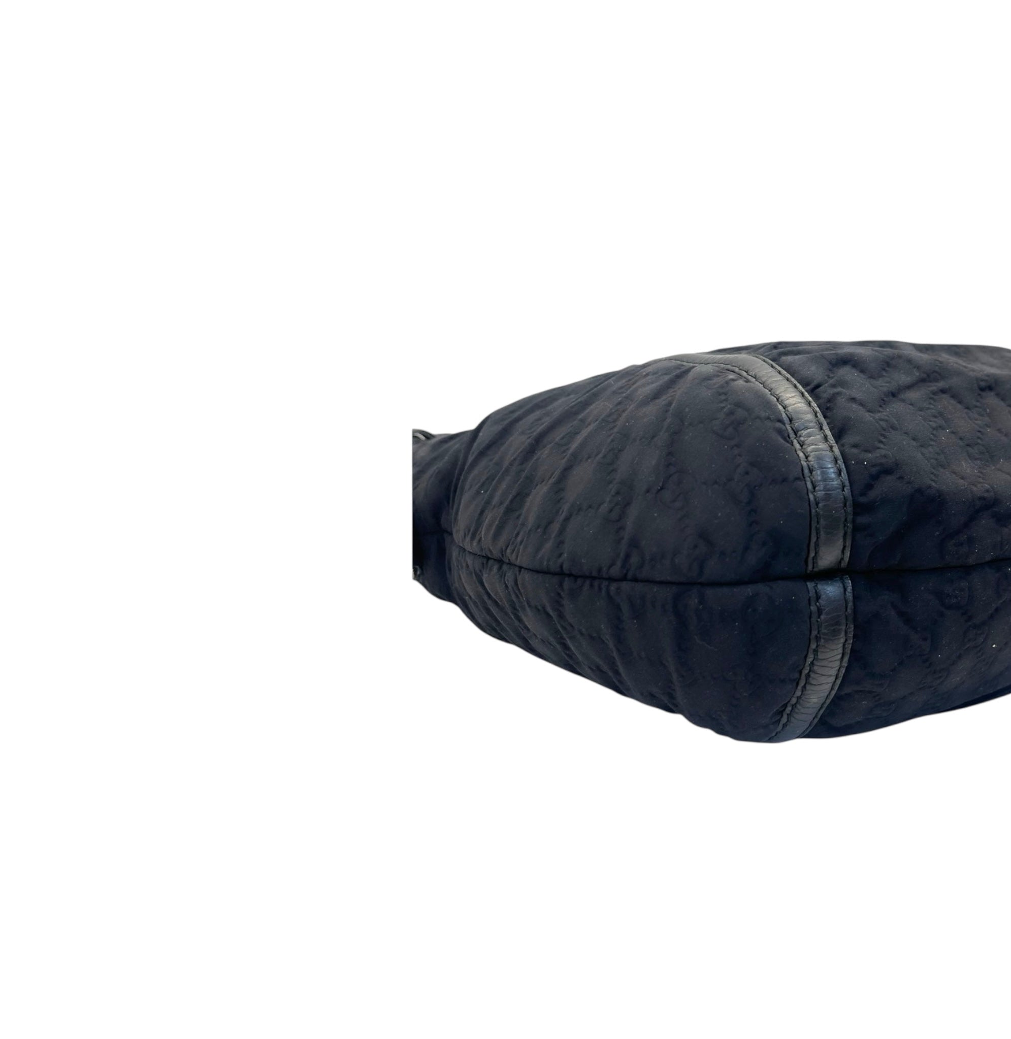 Gucci Black GG Neoprene and Leather Techno Horsebit Hobo Bag