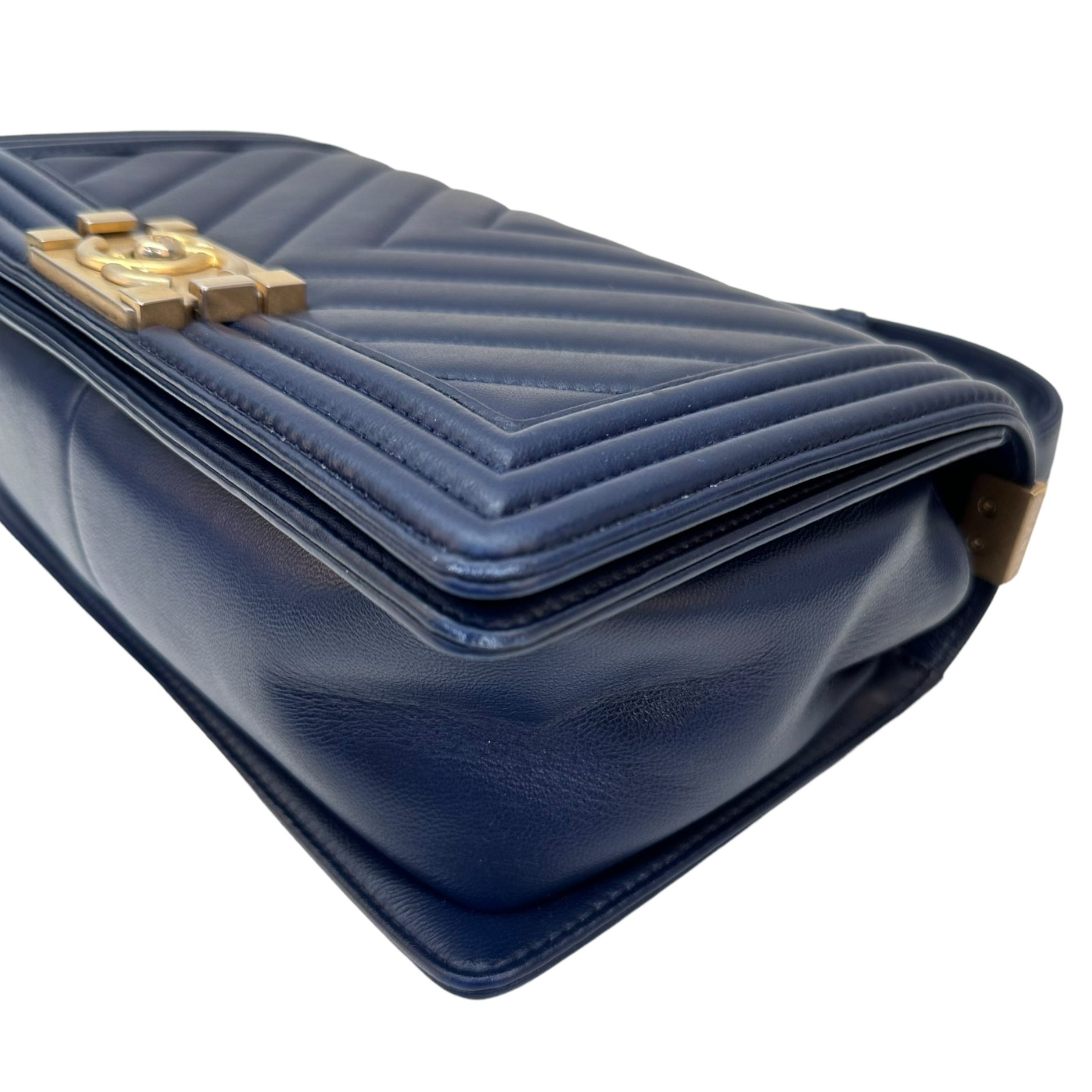 Chanel Boy Bag Chevron Medium Flap Blue