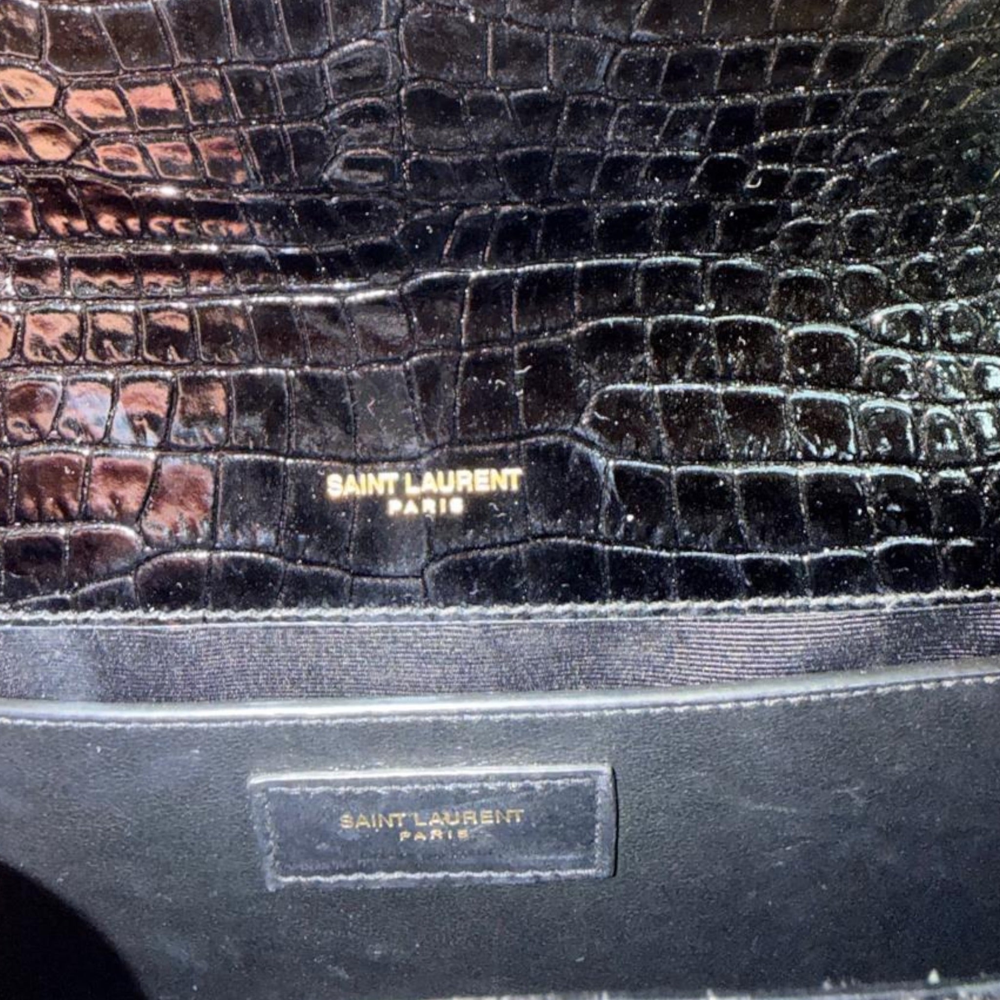 Saint Laurent Kate Tassel Shoulder Bag Medium Black Croc-Embossed Leather
