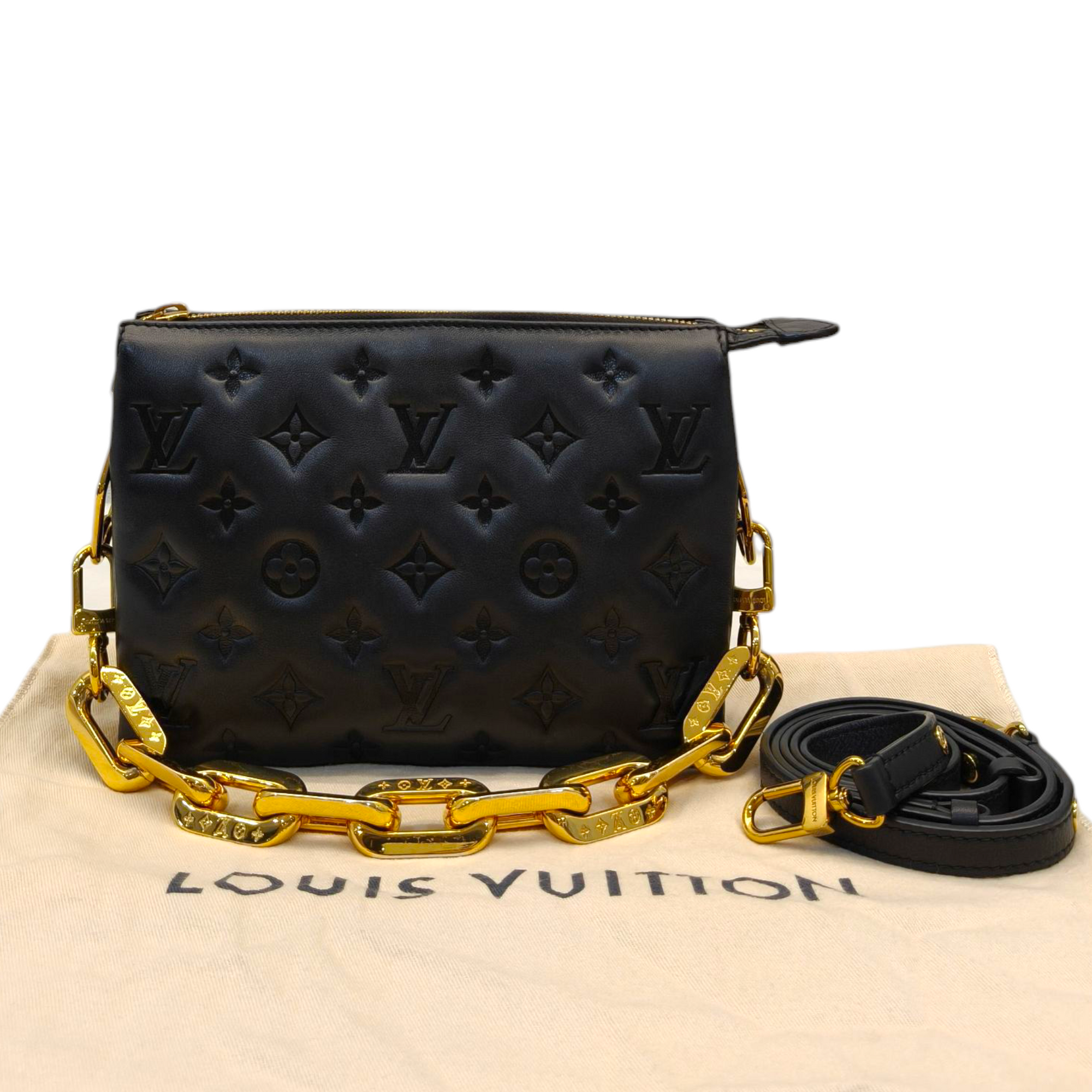 Louis Vuitton Black Monogram Embossed Coussin PM Bag
