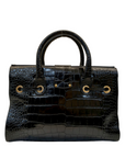 Jimmy Choo Black Croc Embossed Leather Rosalie Top Handle Bag