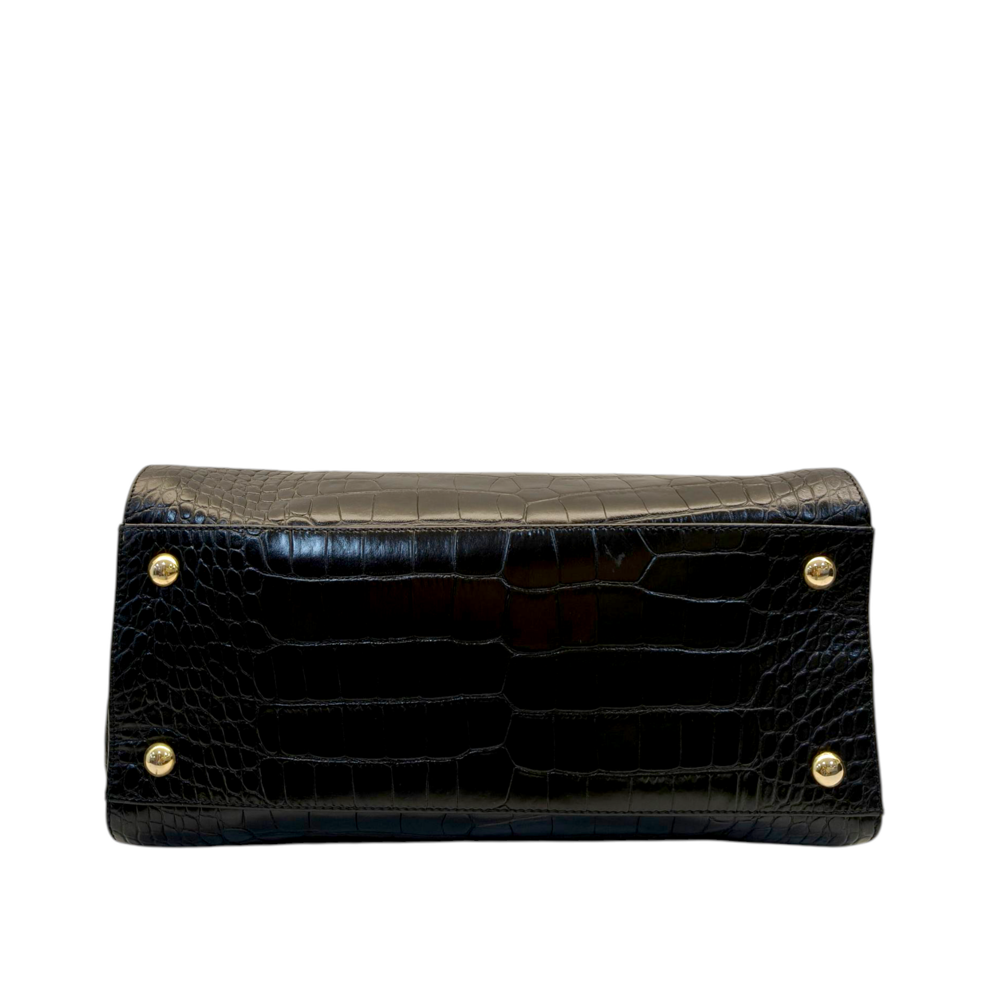 Jimmy Choo Black Croc Embossed Leather Rosalie Top Handle Bag