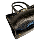 Jimmy Choo Black Croc Embossed Leather Rosalie Top Handle Bag