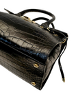 Jimmy Choo Black Croc Embossed Leather Rosalie Top Handle Bag