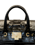 Jimmy Choo Black Croc Embossed Leather Rosalie Top Handle Bag