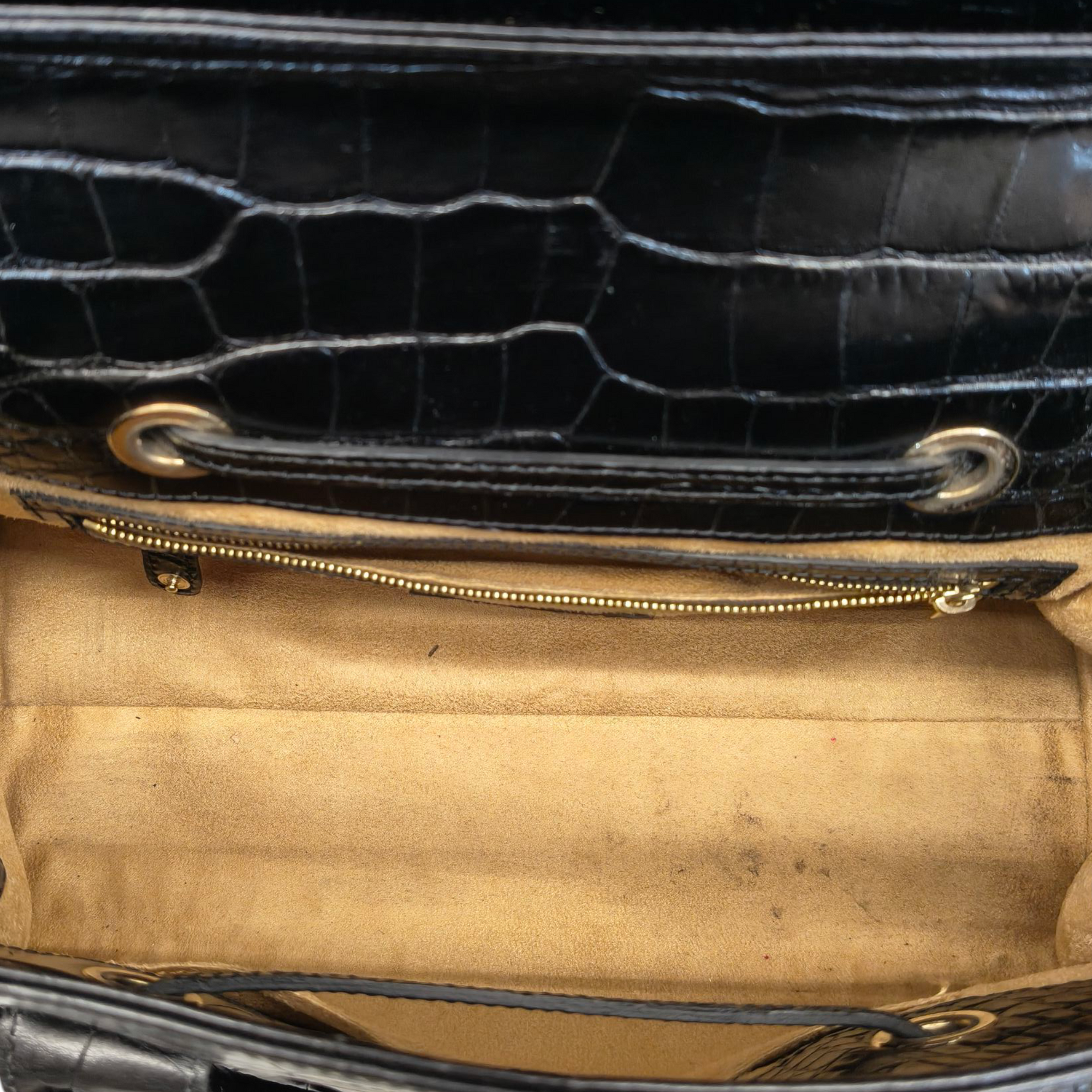 Jimmy Choo Black Croc Embossed Leather Rosalie Top Handle Bag