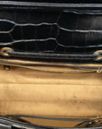 Jimmy Choo Black Croc Embossed Leather Rosalie Top Handle Bag