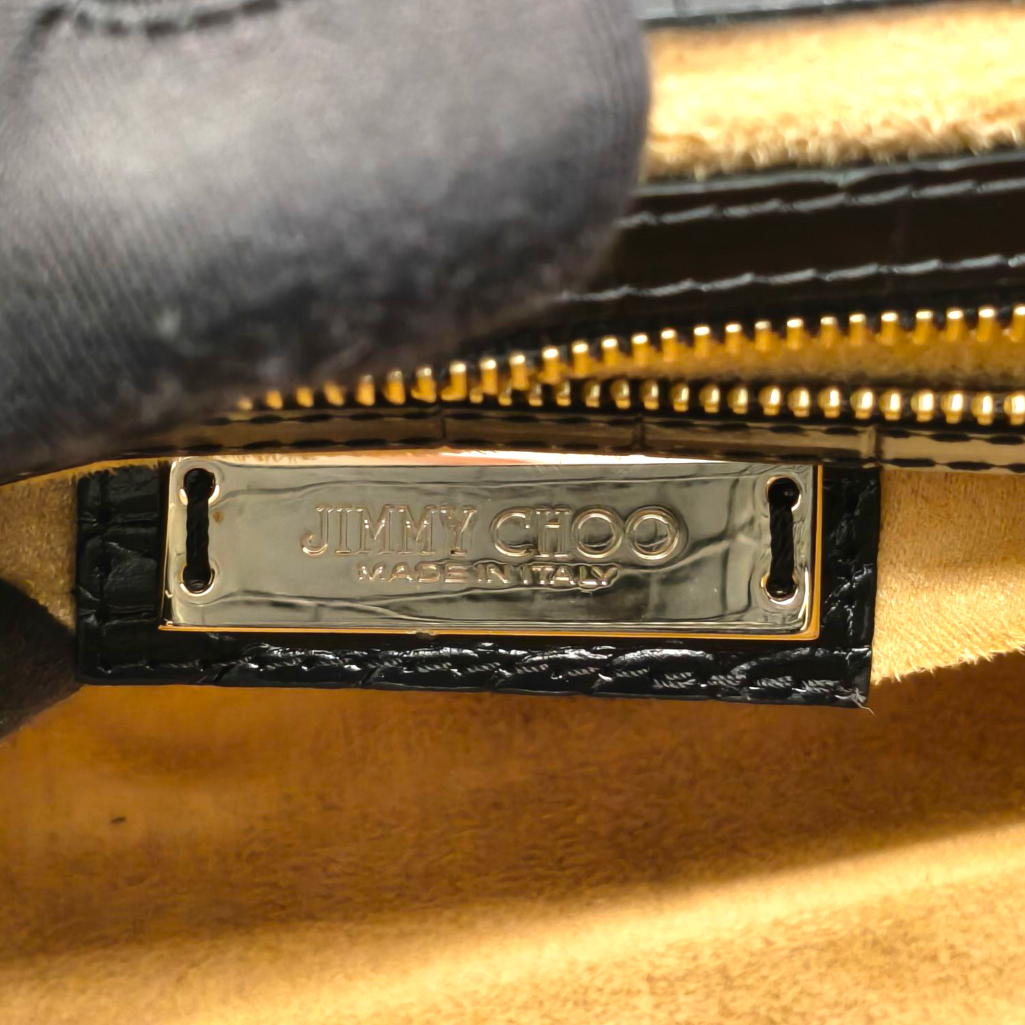 Jimmy Choo Black Croc Embossed Leather Rosalie Top Handle Bag