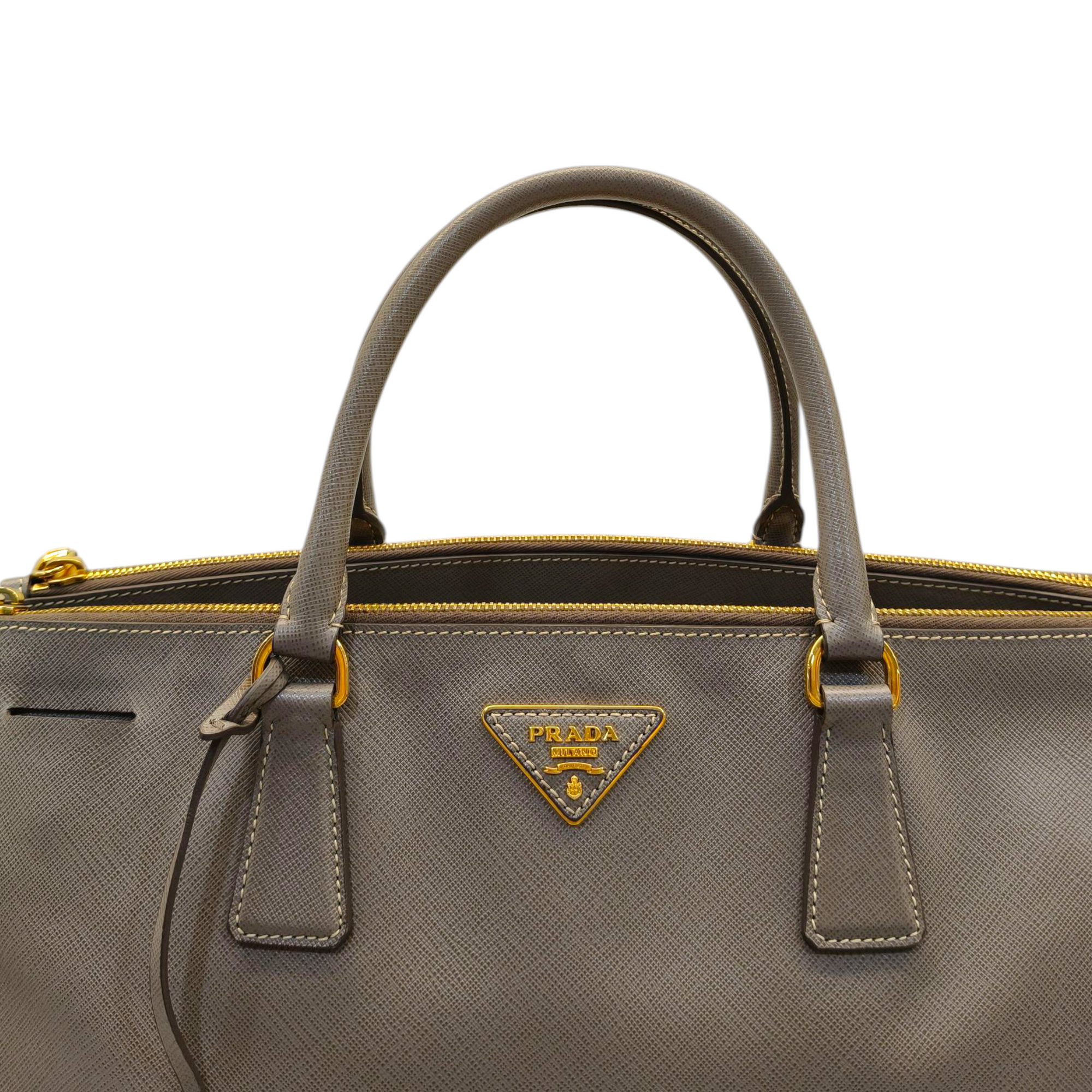 Prada Dark Grey Saffiano Lux Leather Large Galleria Double Zip Tote Bag