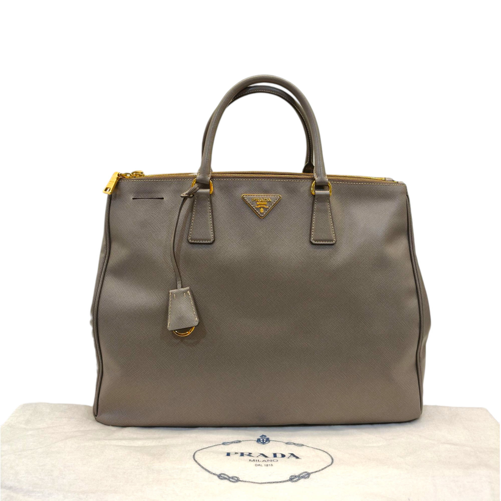 Prada Dark Grey Saffiano Lux Leather Large Galleria Double Zip Tote Bag