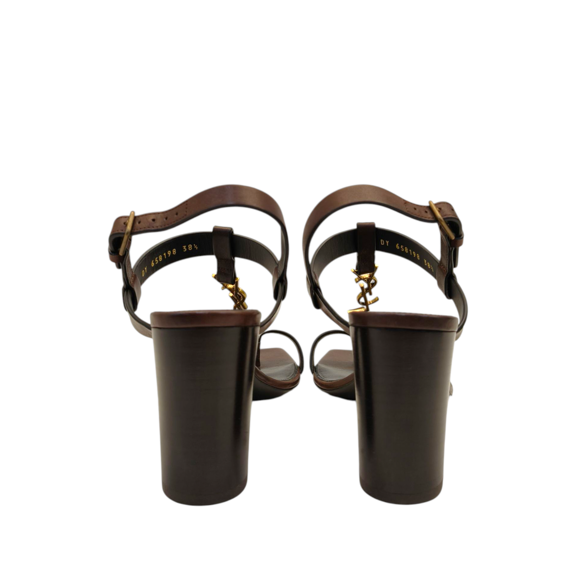 Saint Laurent Brown Leather Cassandre Thong Sandals EU 38.5