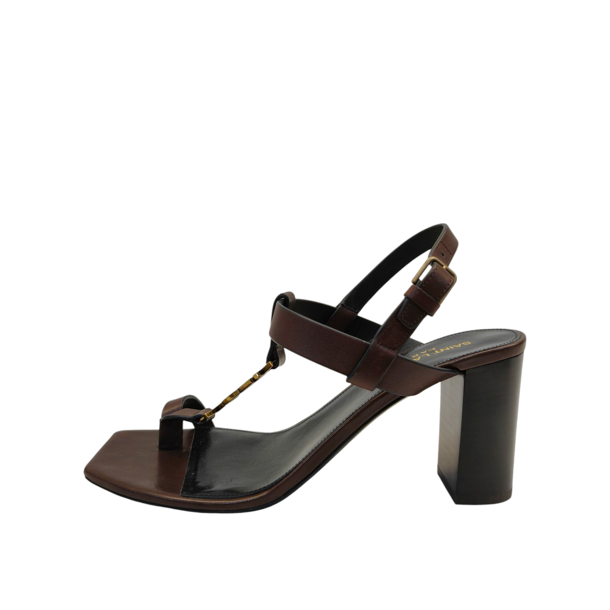 Saint Laurent Brown Leather Cassandre Thong Sandals EU 38.5
