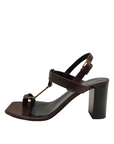 Saint Laurent Brown Leather Cassandre Thong Sandals EU 38.5