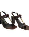 Saint Laurent Brown Leather Cassandre Thong Sandals EU 38.5