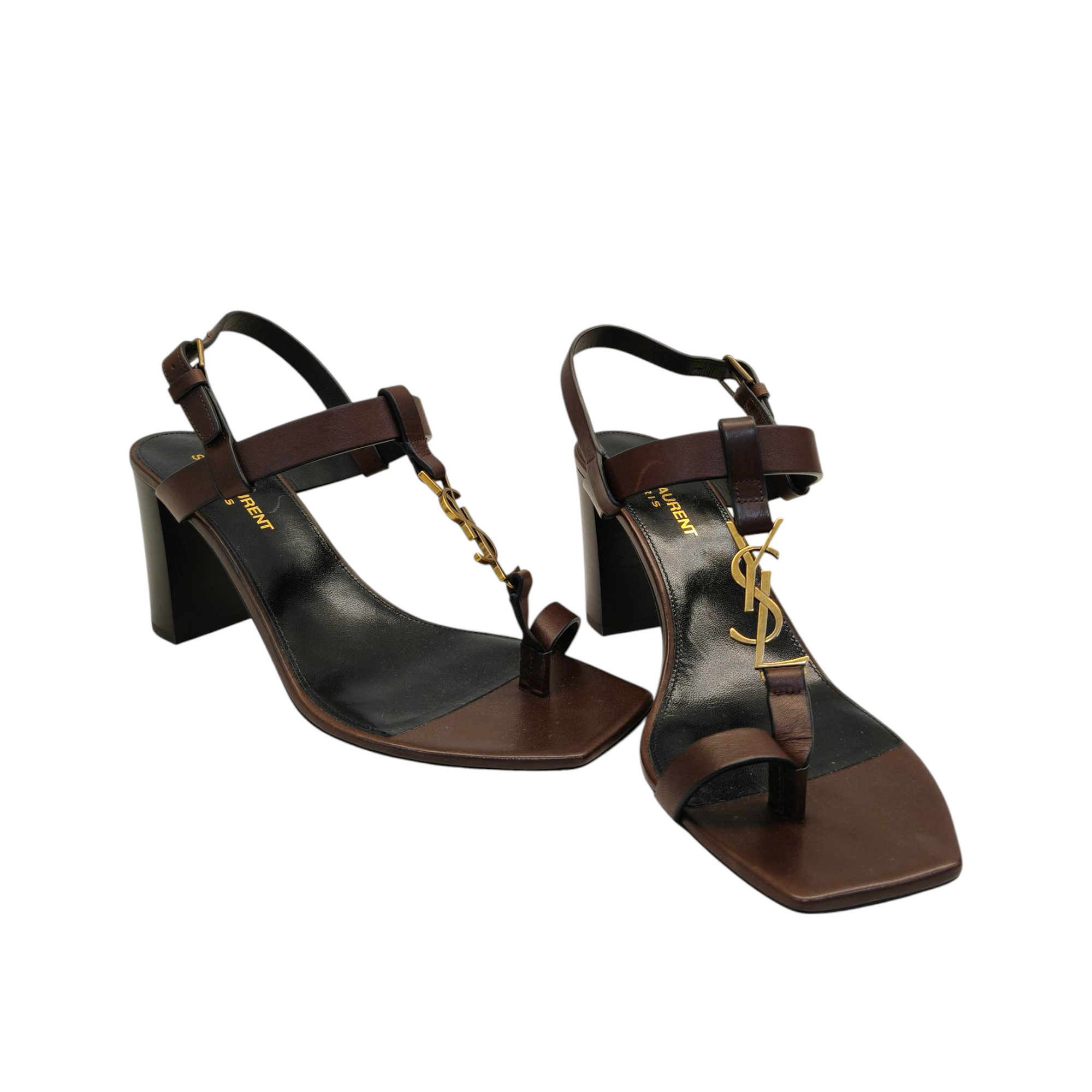 Saint Laurent Brown Leather Cassandre Thong Sandals EU 38.5