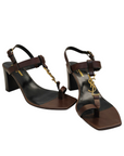 Saint Laurent Brown Leather Cassandre Thong Sandals EU 38.5