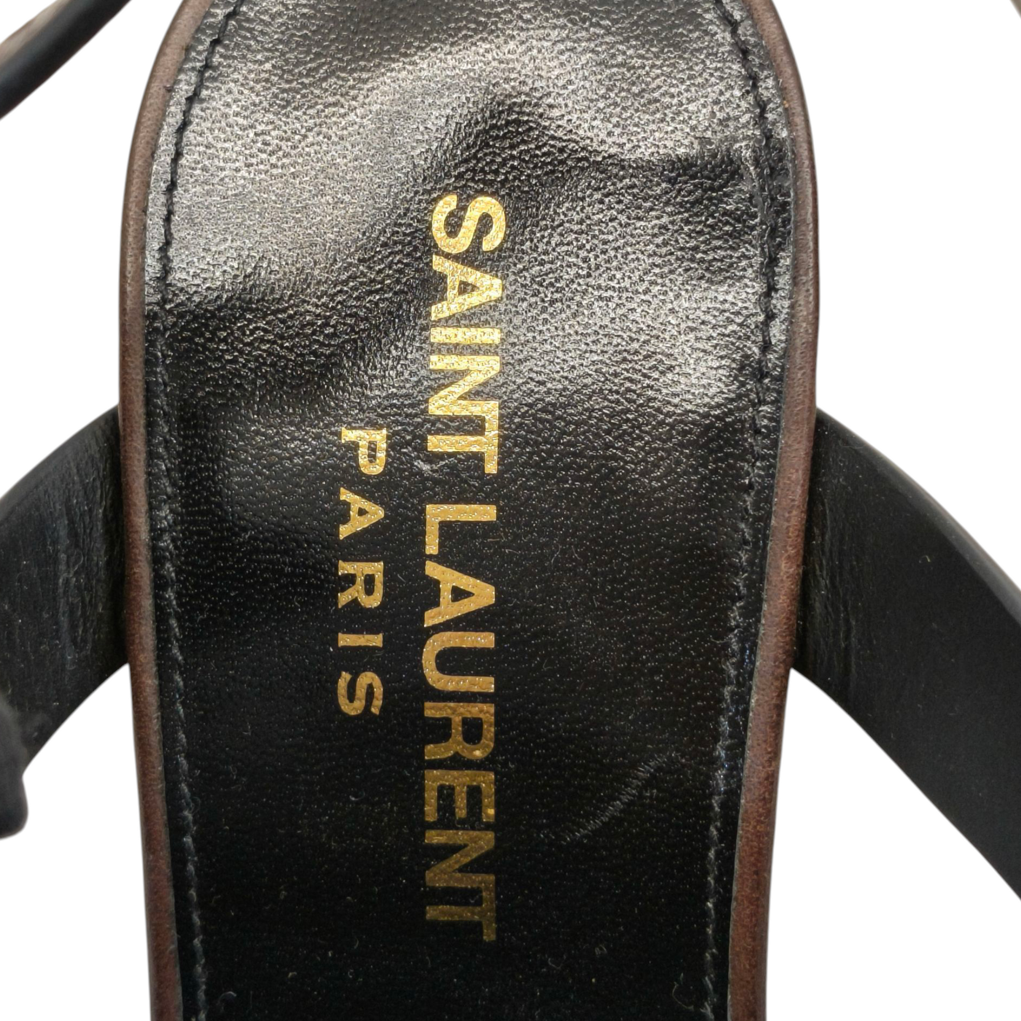 Saint Laurent Brown Leather Cassandre Thong Sandals EU 38.5