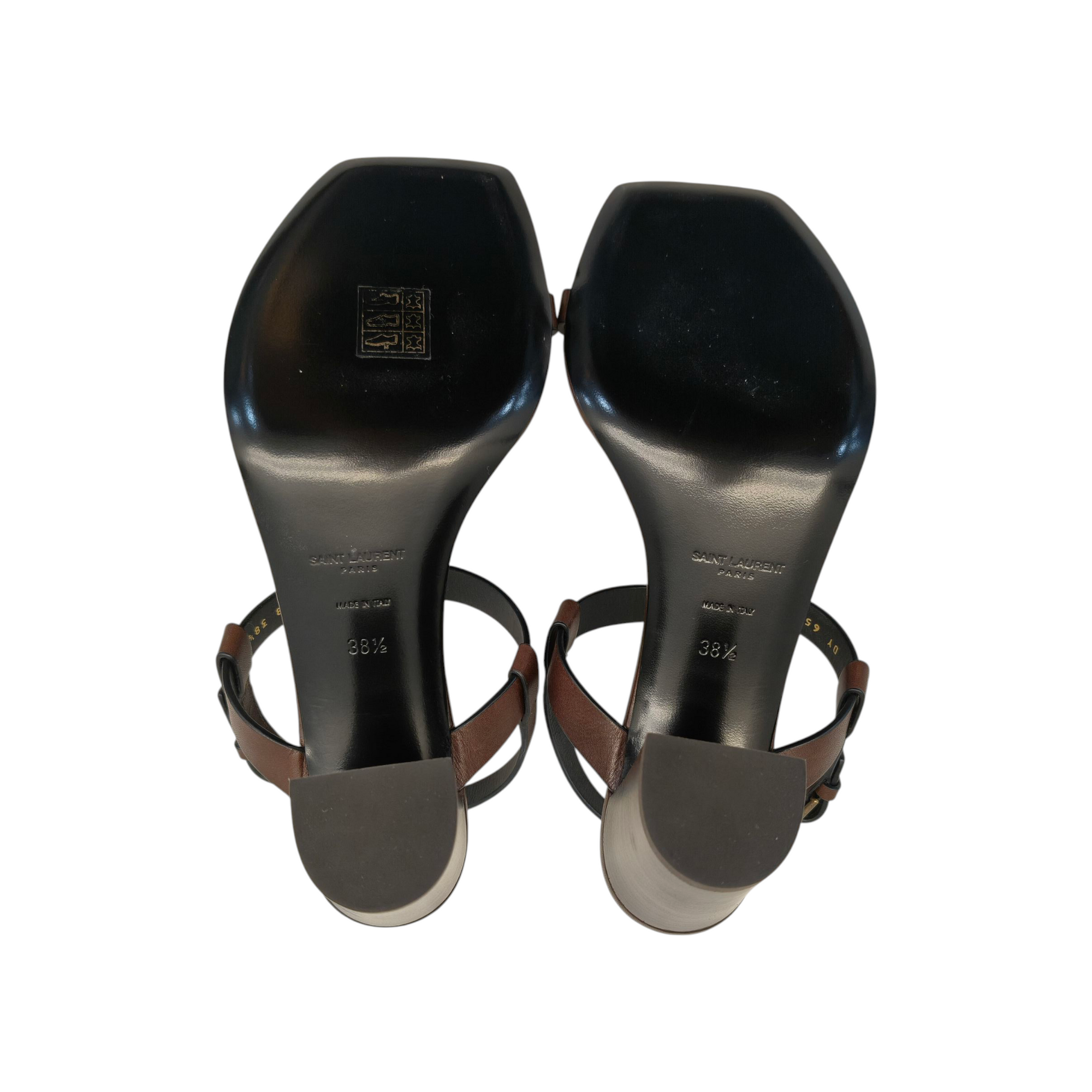 Saint Laurent Brown Leather Cassandre Thong Sandals EU 38.5