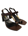 Saint Laurent Brown Leather Cassandre Thong Sandals EU 38.5