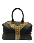 Yves Saint Laurent Rive Gauche Black Leather Studded Y Boston Duffle Bag