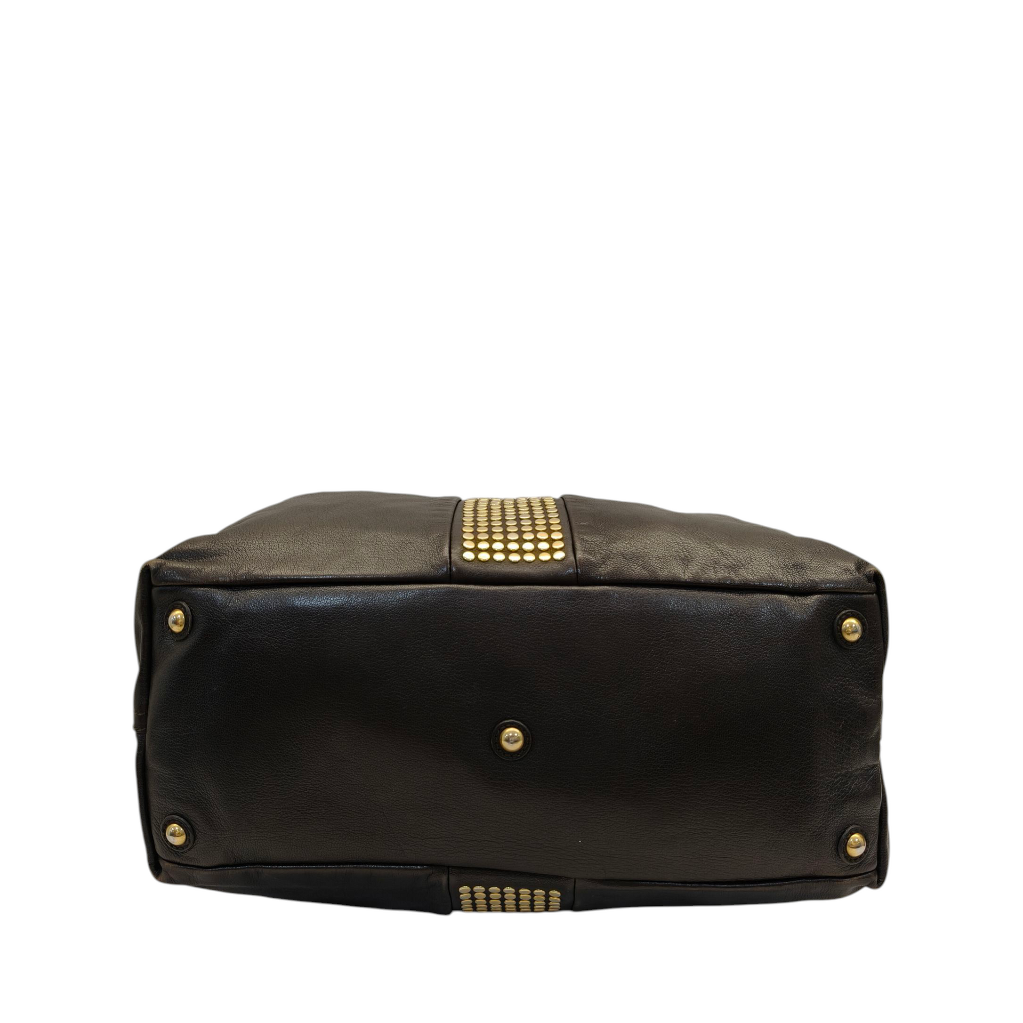 Yves Saint Laurent Rive Gauche Black Leather Studded Y Boston Duffle Bag