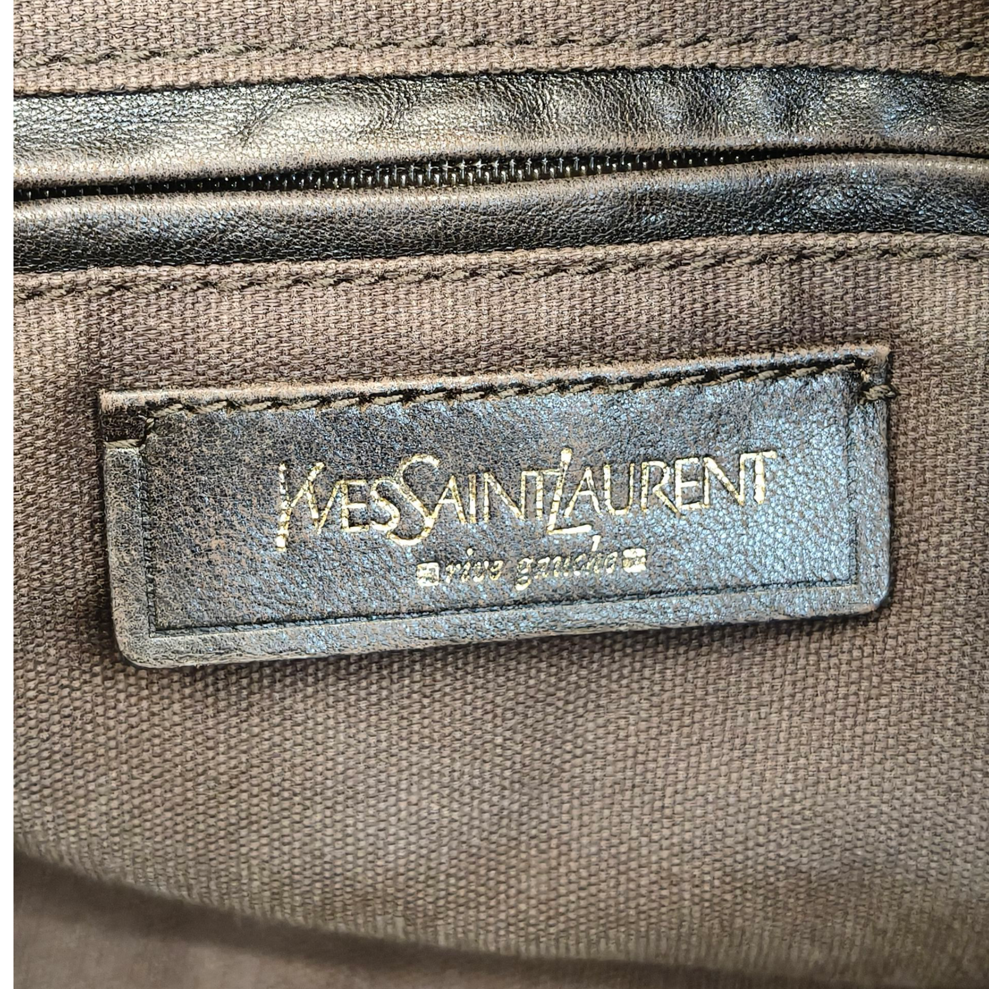Yves Saint Laurent Rive Gauche Black Leather Studded Y Boston Duffle Bag