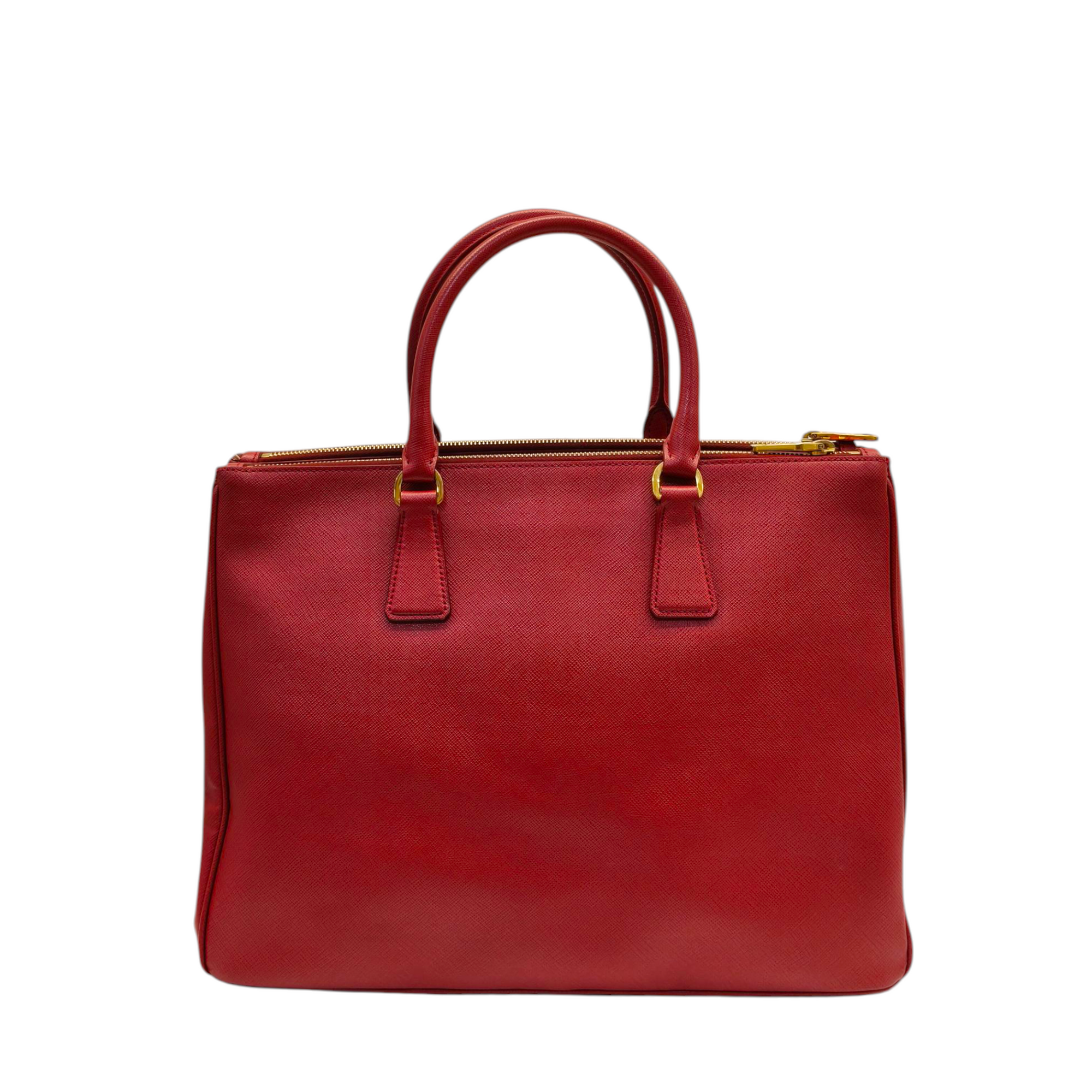 Prada Red Saffiano Lux Leather Large Double Zip Tote Bag