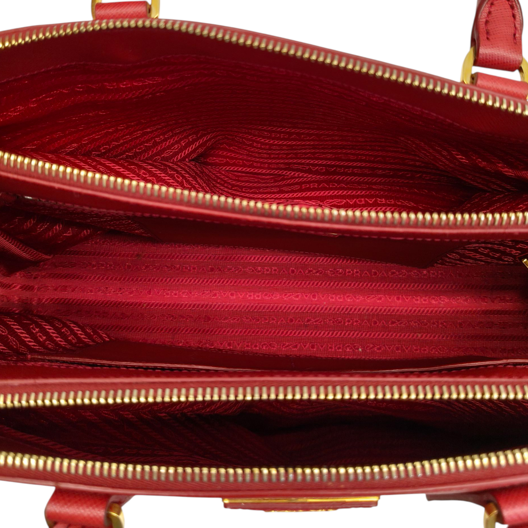 Prada Red Saffiano Lux Leather Large Double Zip Tote Bag