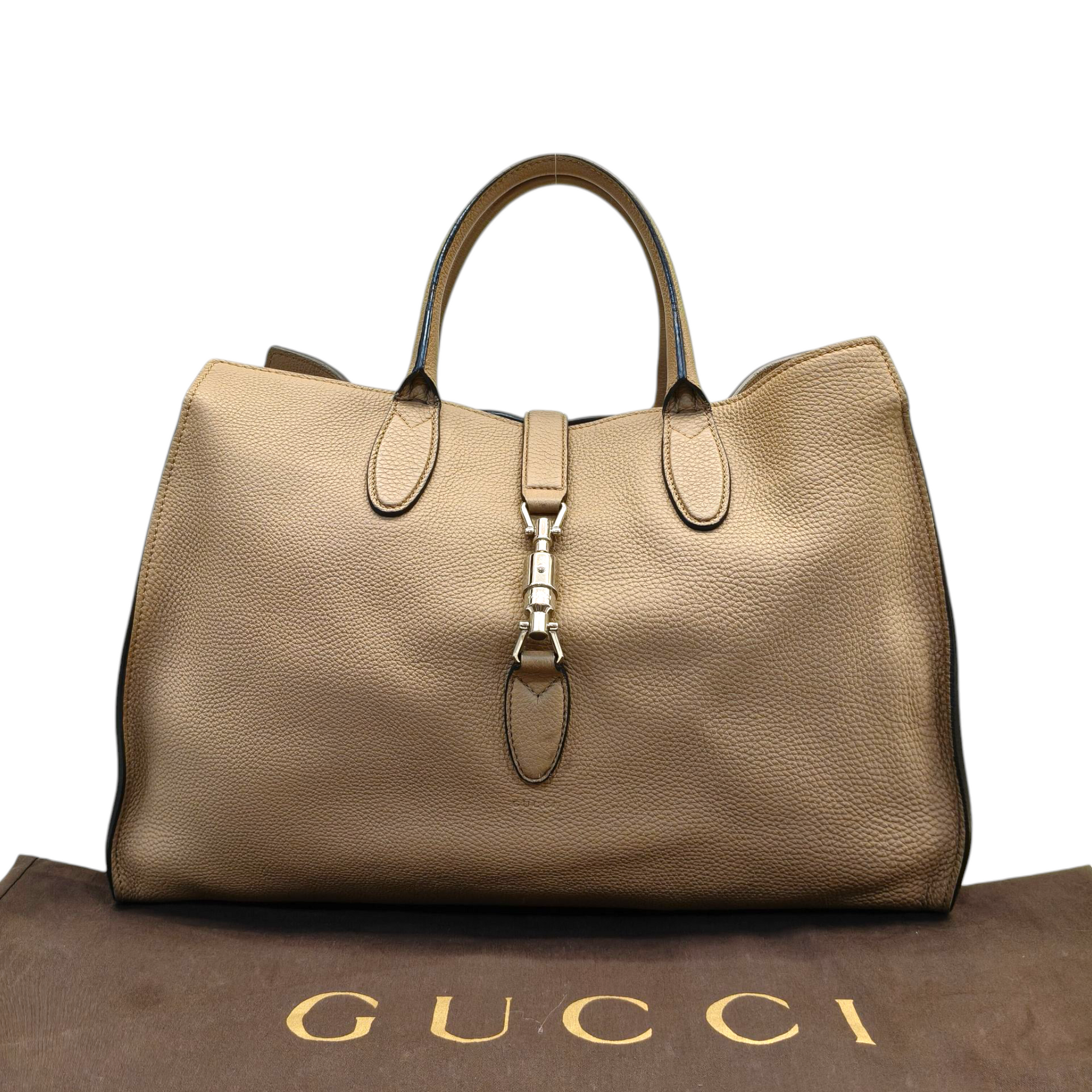 Gucci Tortilla Brown Pebbled Leather Large Jackie Tote Bag