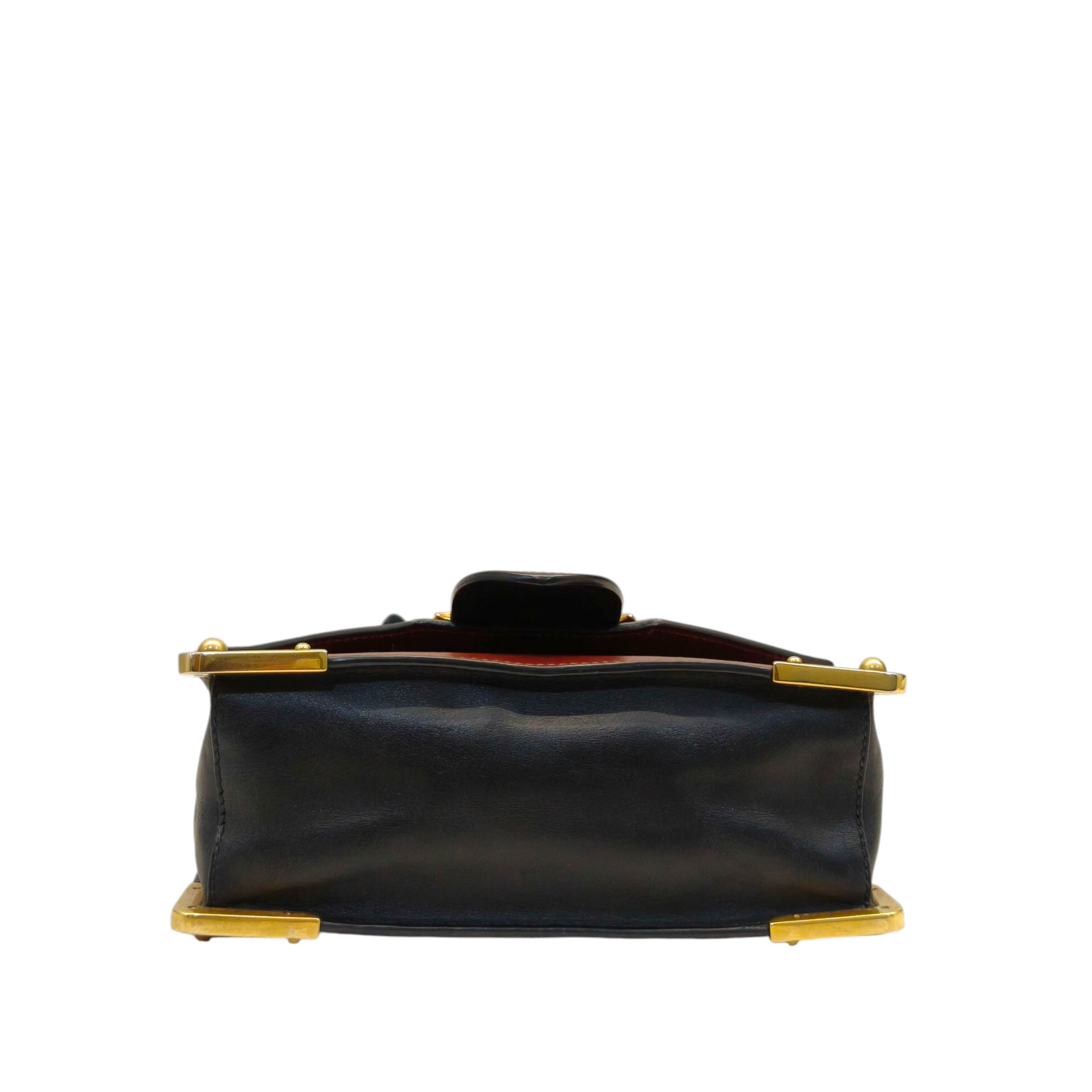 Prada Black/Maroon Leather Animalier Cahier Flap Top Handle Bag