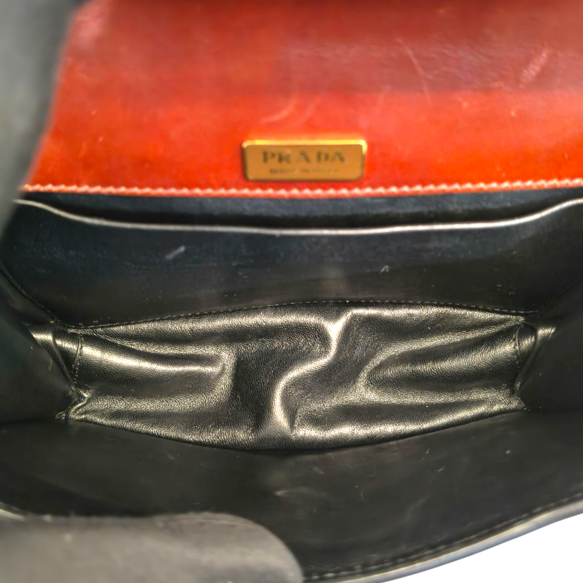 Prada Black/Maroon Leather Animalier Cahier Flap Top Handle Bag