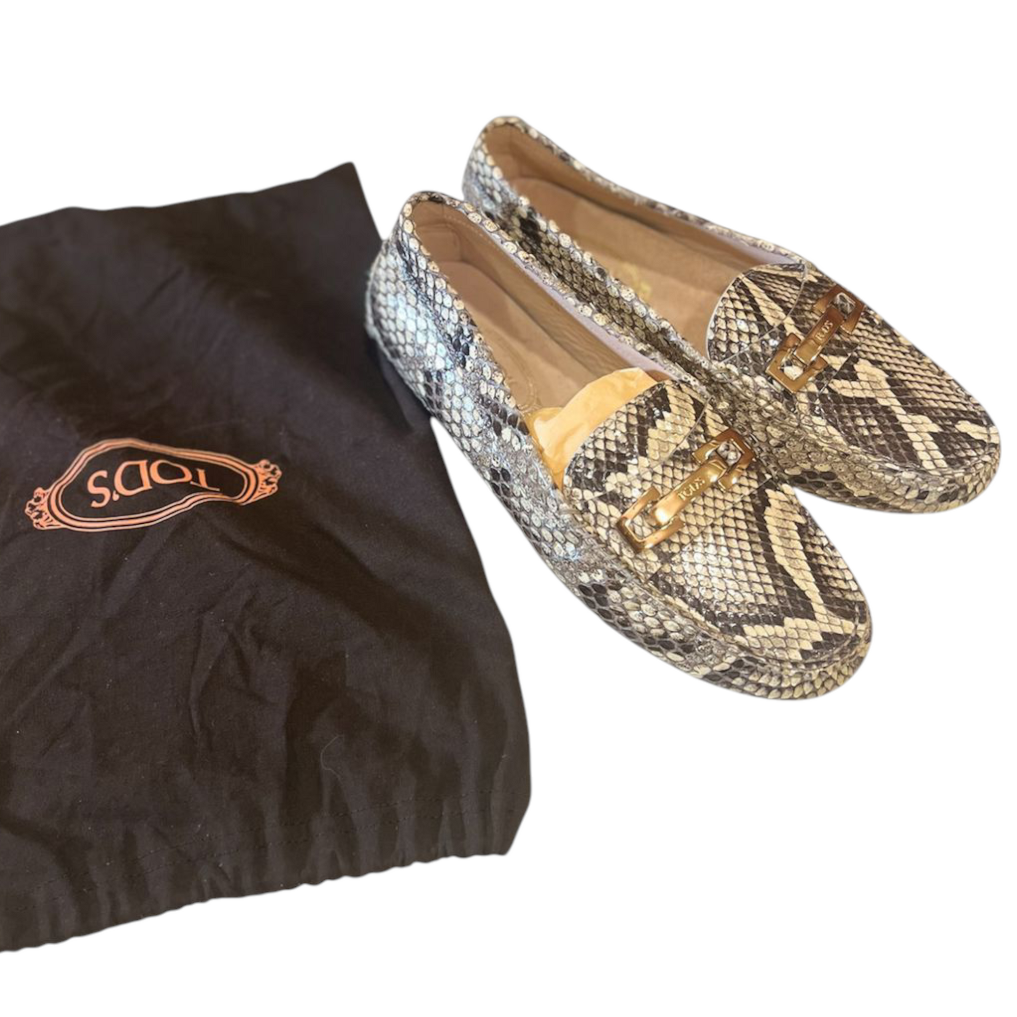 Tod's Two Tone Python Double T Metal Loafers EU 39
