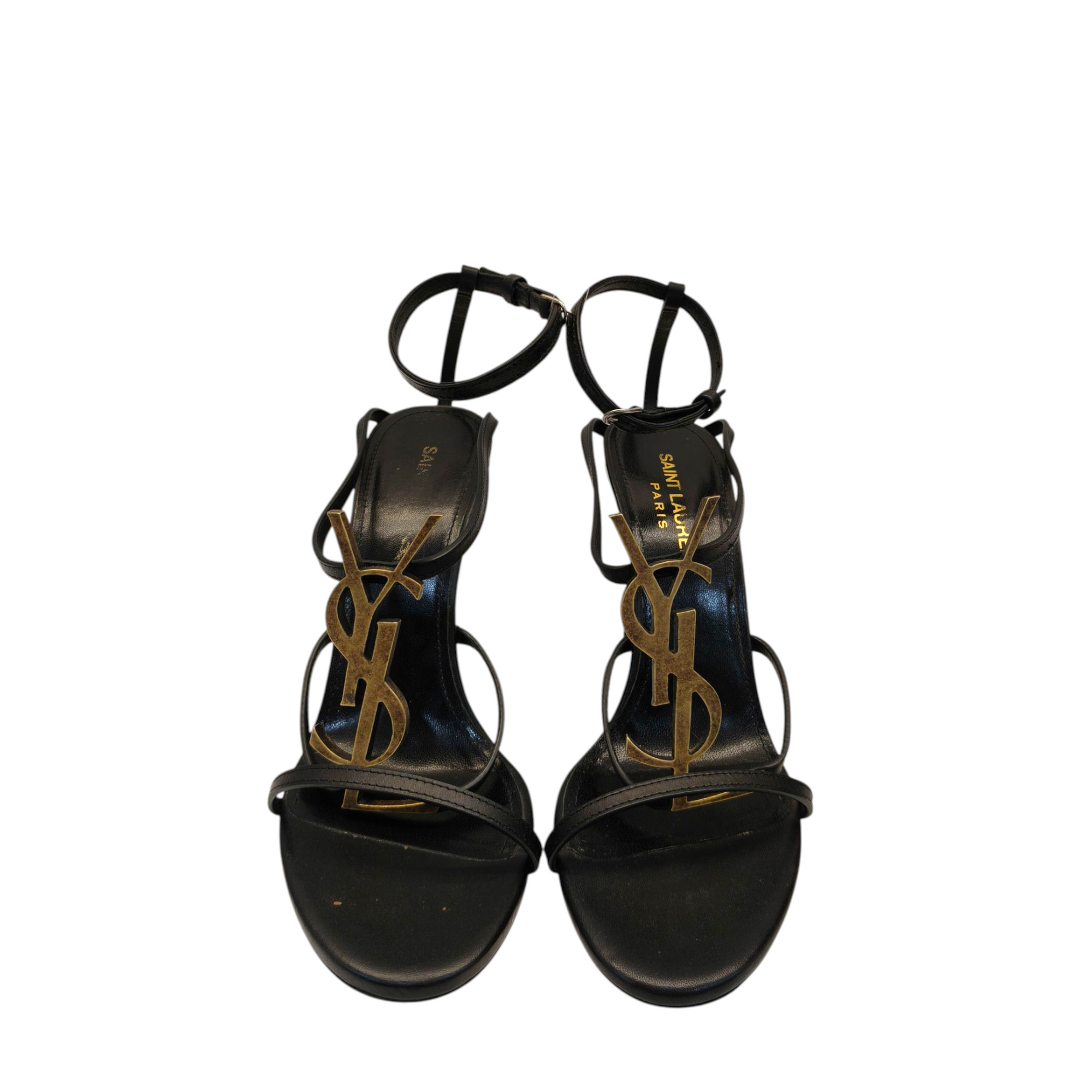 Saint Laurent Paris Black Leather Cassandra Ankle Strap Sandals EU 35.5