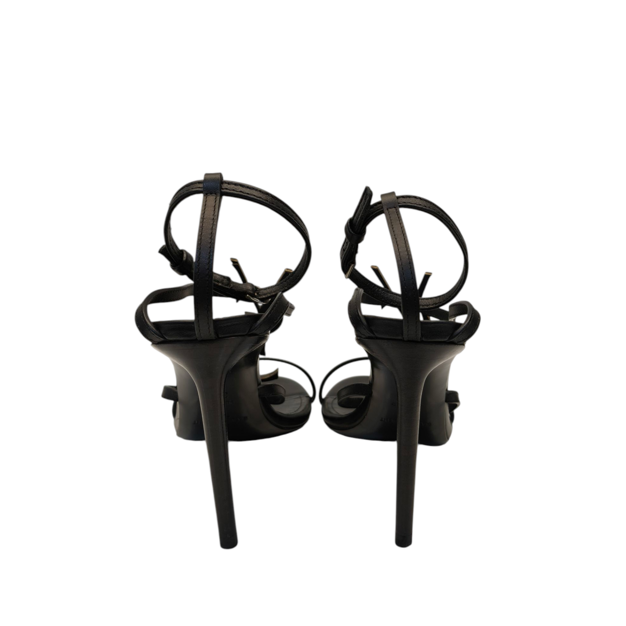 Saint Laurent Paris Black Leather Cassandra Ankle Strap Sandals EU 35.5