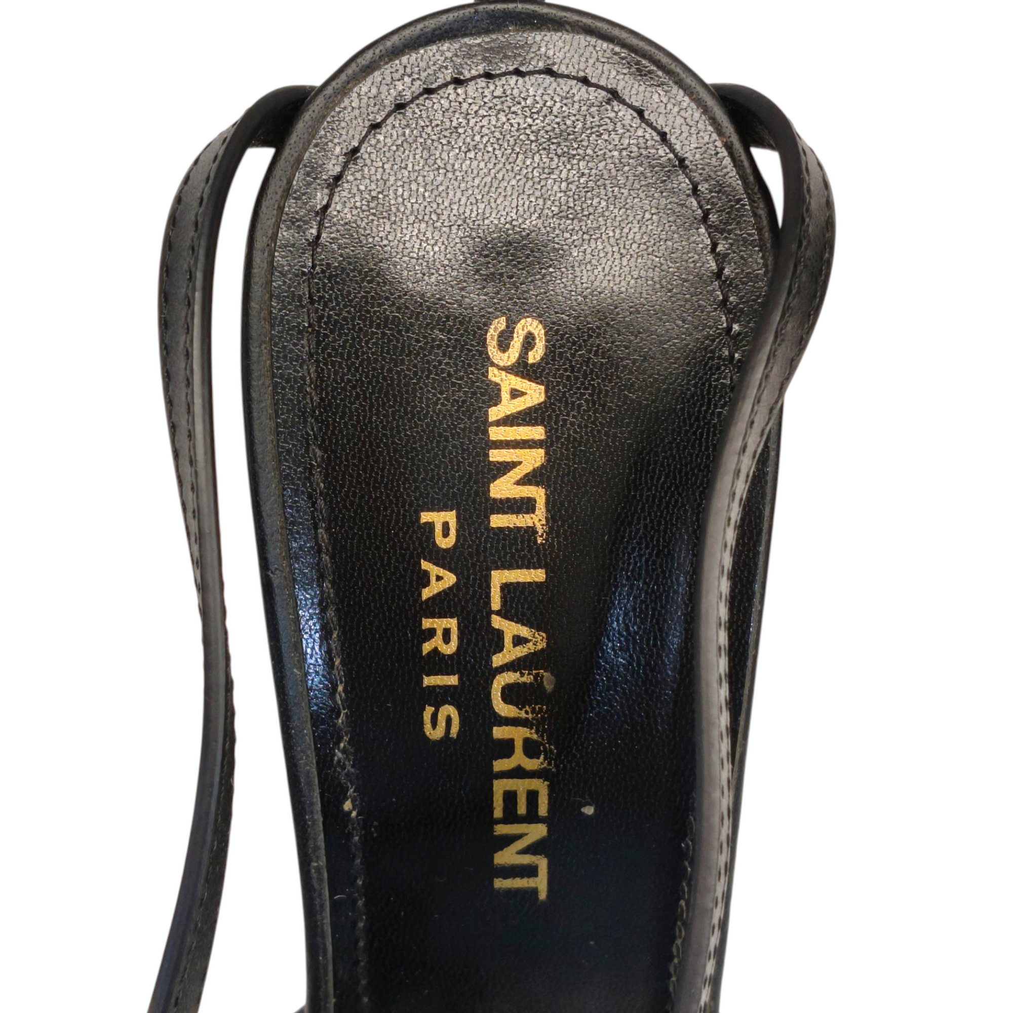 Saint Laurent Paris Black Leather Cassandra Ankle Strap Sandals EU 35.5