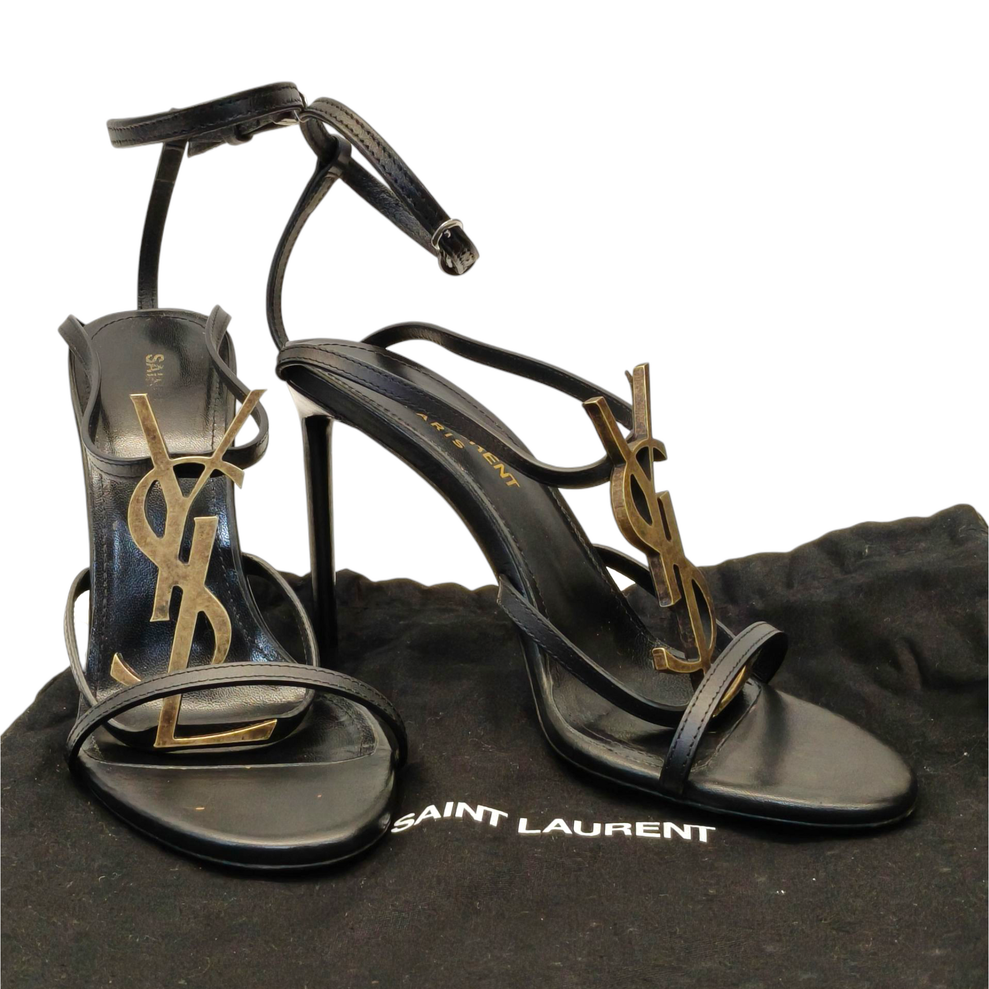 Saint Laurent Paris Black Leather Cassandra Ankle Strap Sandals EU 35.5