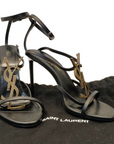 Saint Laurent Paris Black Leather Cassandra Ankle Strap Sandals EU 35.5