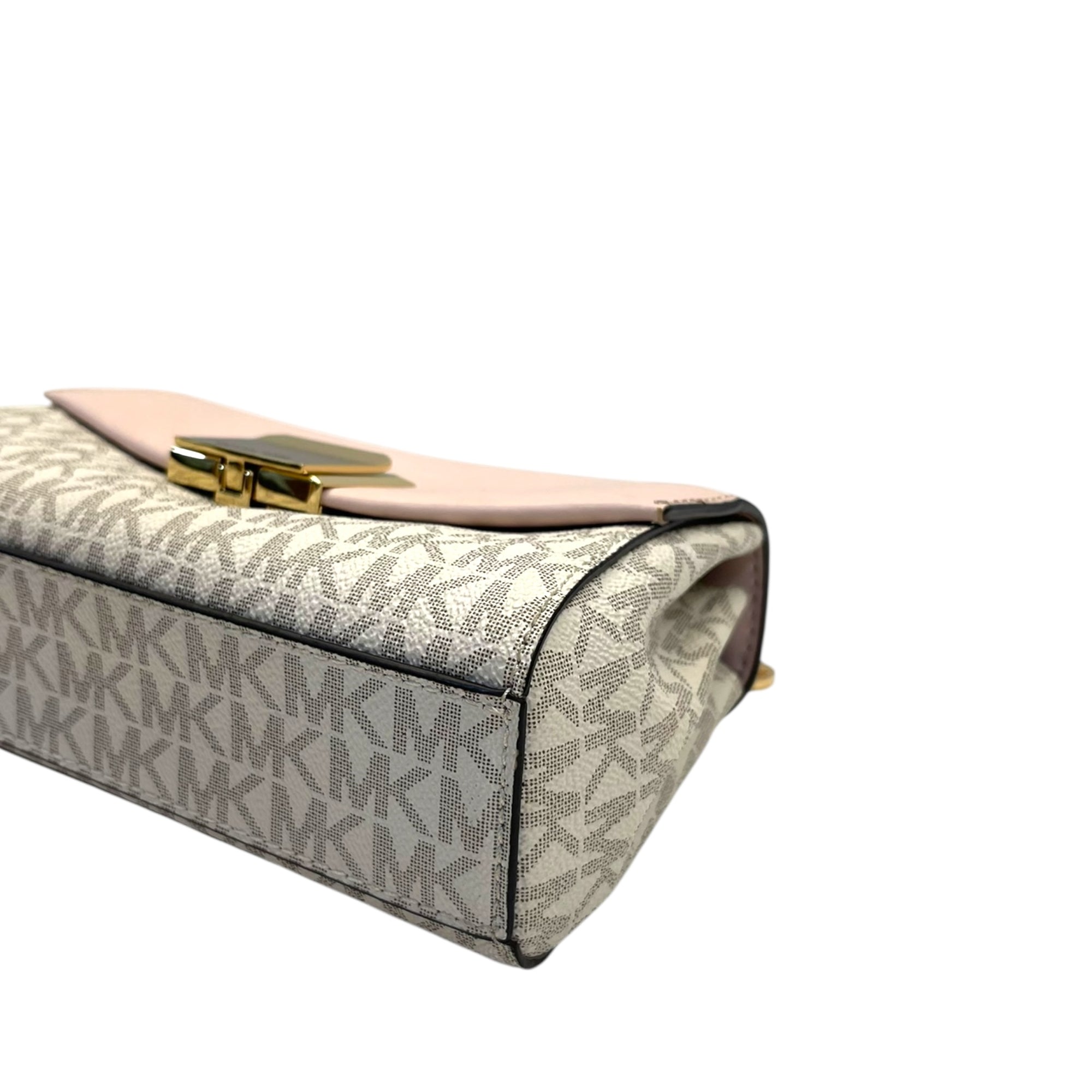 Michael Kors White/Pink Signature Coated Canvas And Leather Small Lita Crossbody Bag