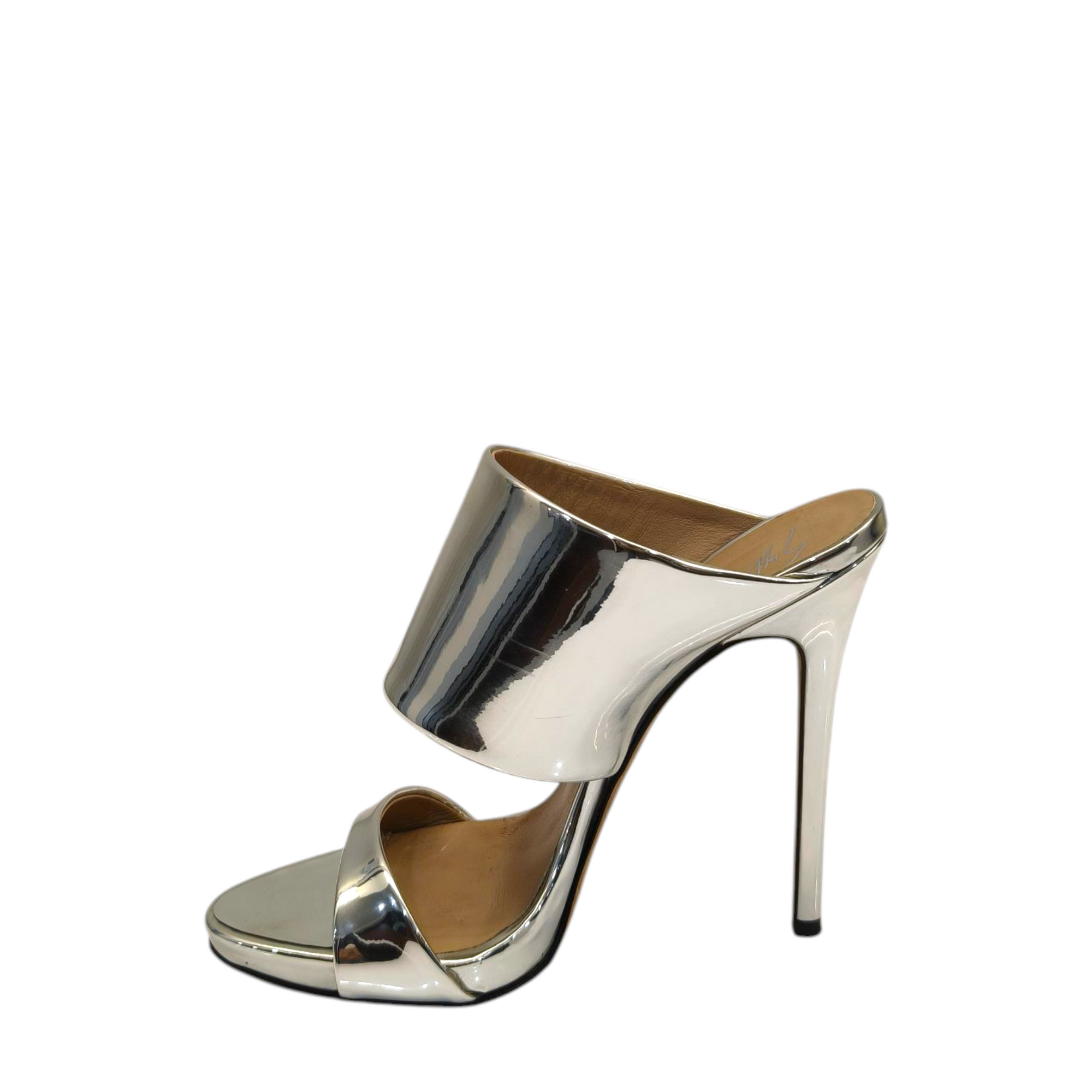 Giuseppe Zanotti Metallic Silver Leather Andrea Mules EU 36