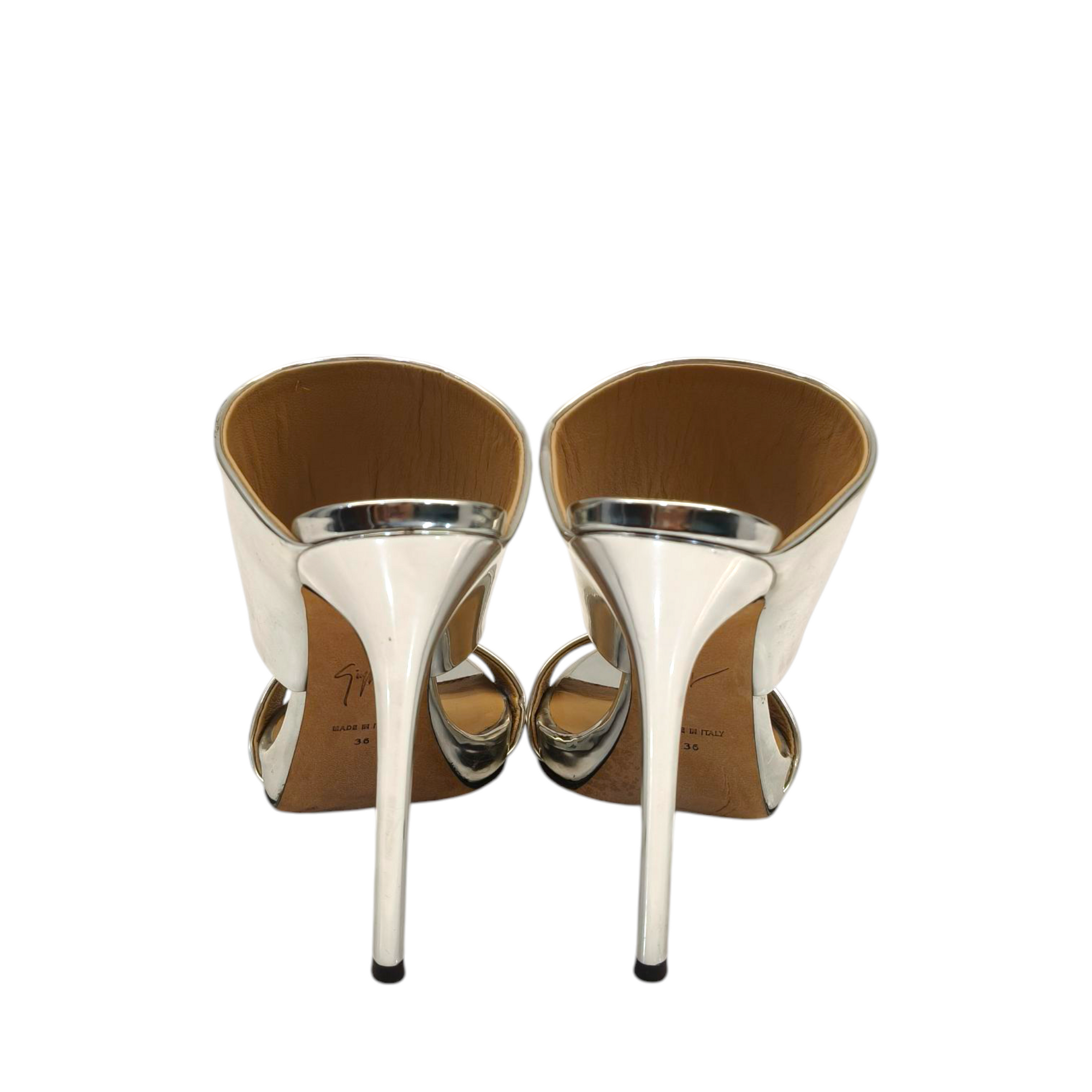 Giuseppe Zanotti Metallic Silver Leather Andrea Mules EU 36