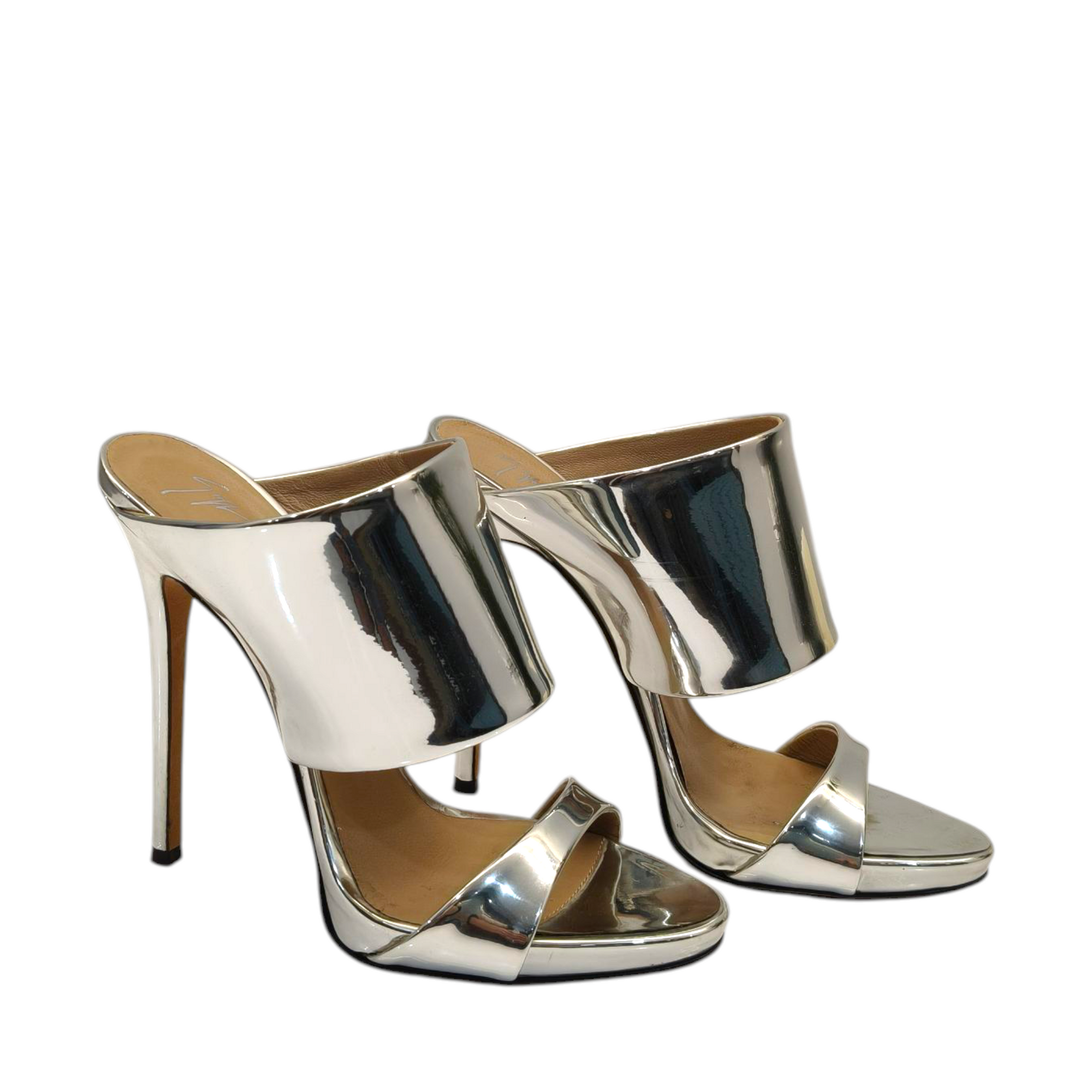 Giuseppe Zanotti Metallic Silver Leather Andrea Mules EU 36