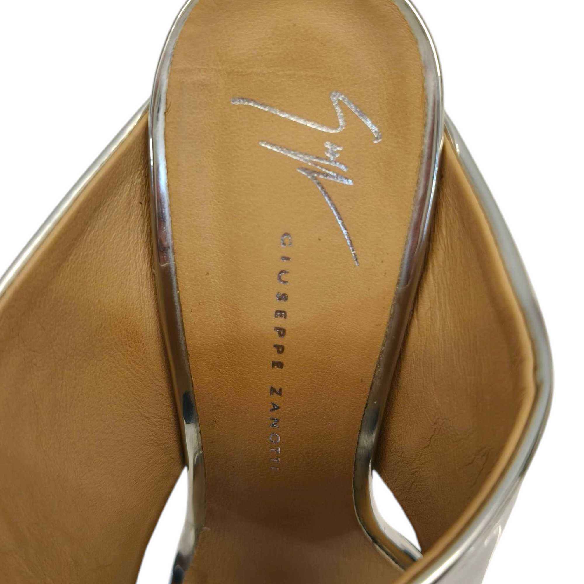 Giuseppe Zanotti Metallic Silver Leather Andrea Mules EU 36