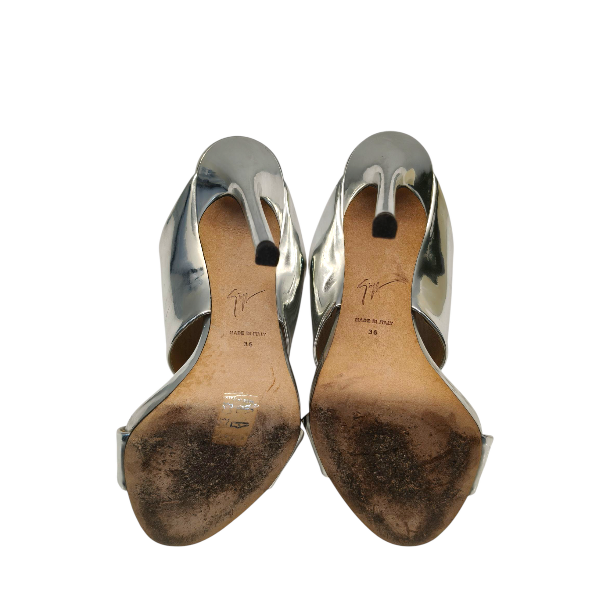 Giuseppe Zanotti Metallic Silver Leather Andrea Mules EU 36