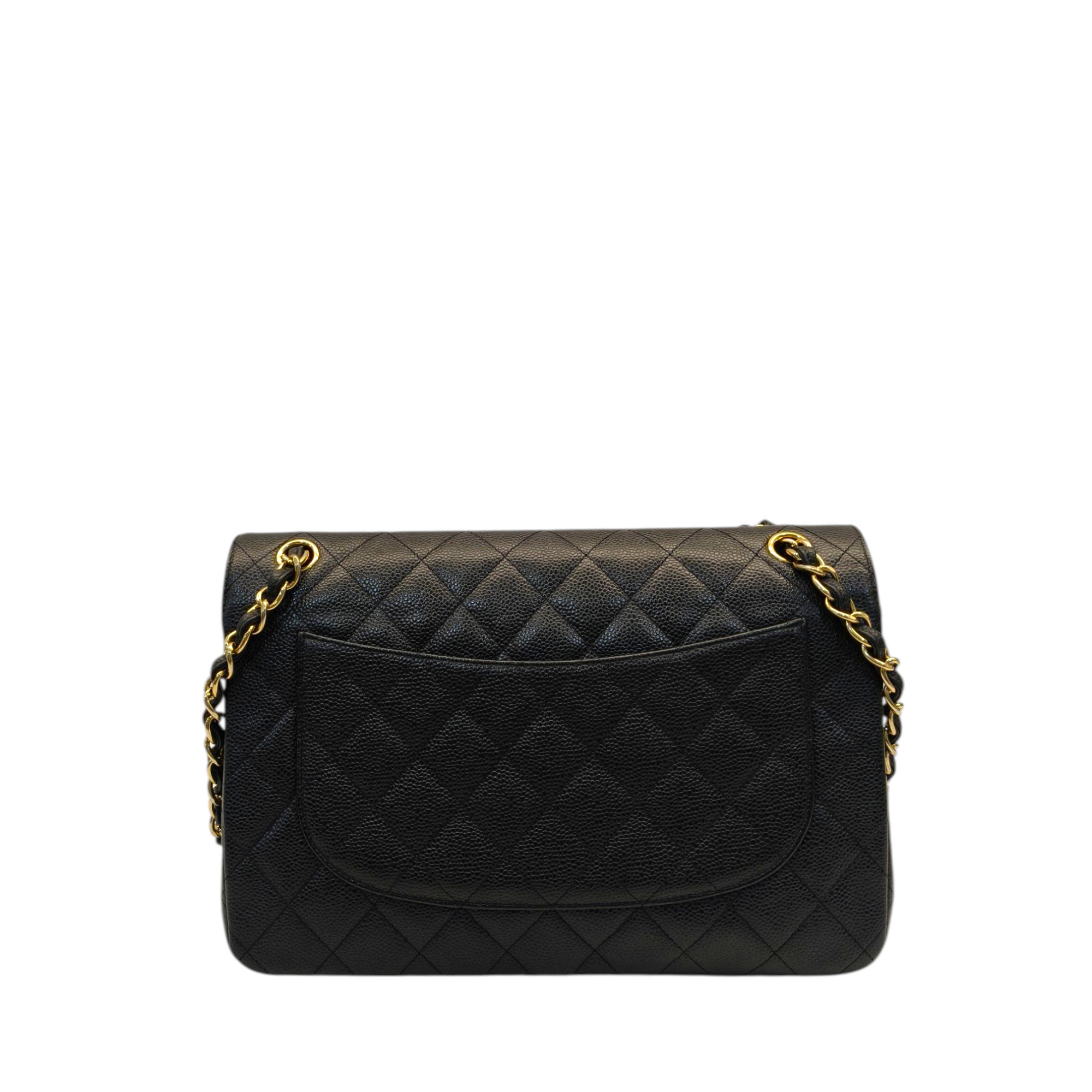Chanel Black Quilted Caviar Leather Medium Classic Double Flap Bag