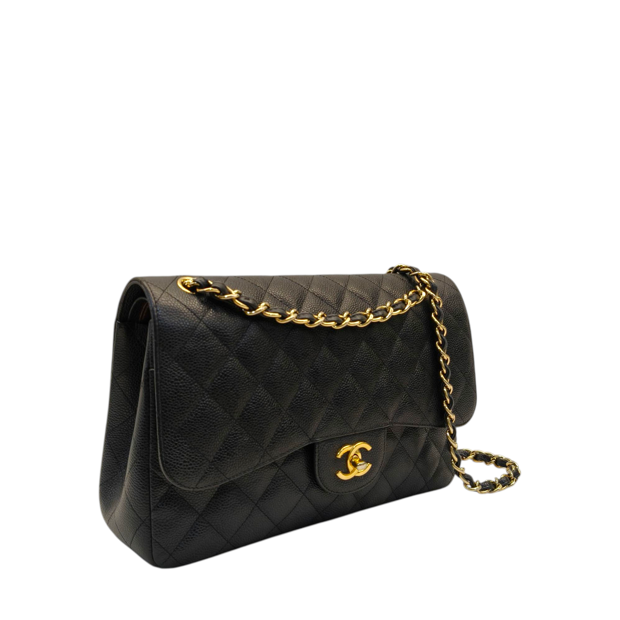 Chanel Black Quilted Caviar Leather Medium Classic Double Flap Bag
