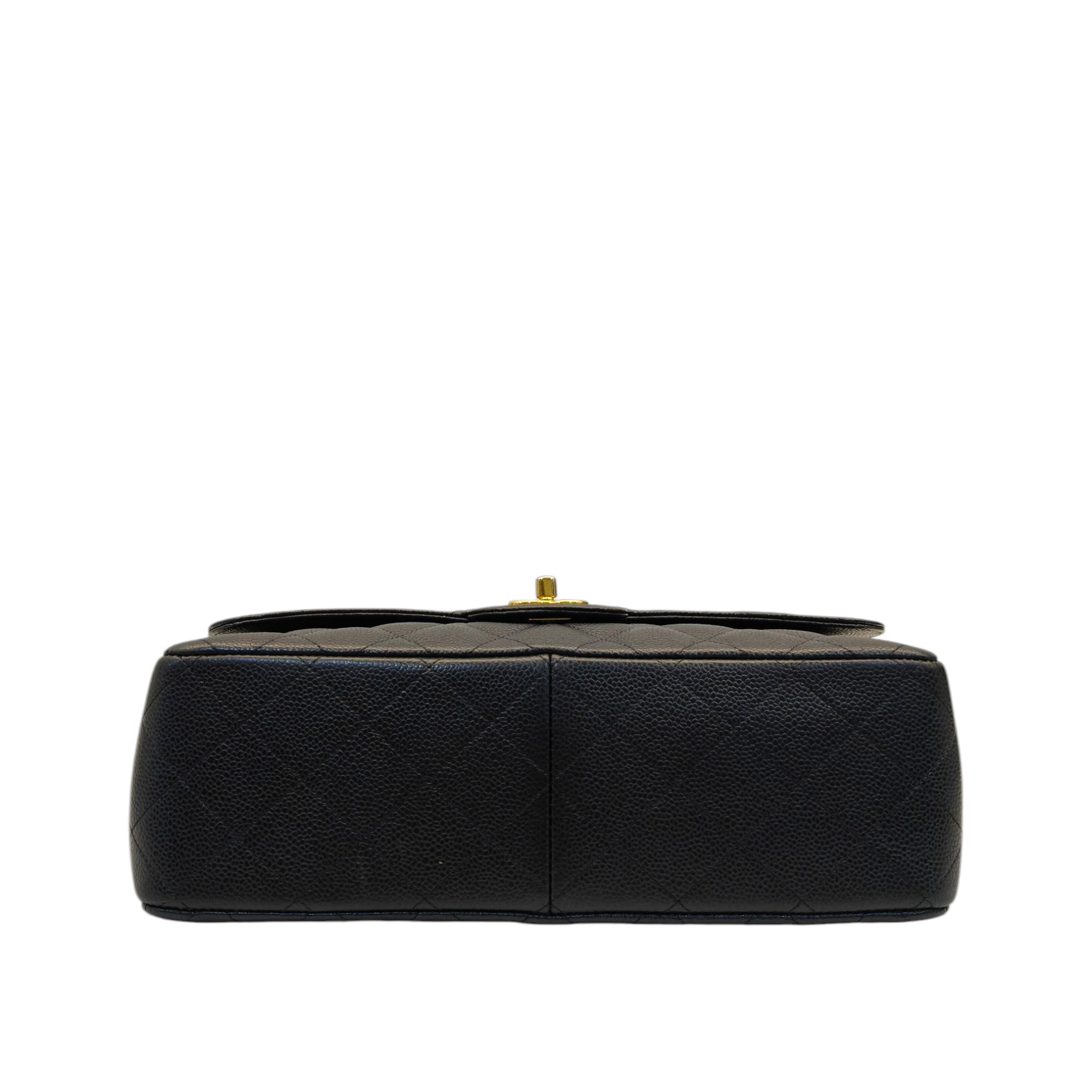 Chanel Black Quilted Caviar Leather Medium Classic Double Flap Bag