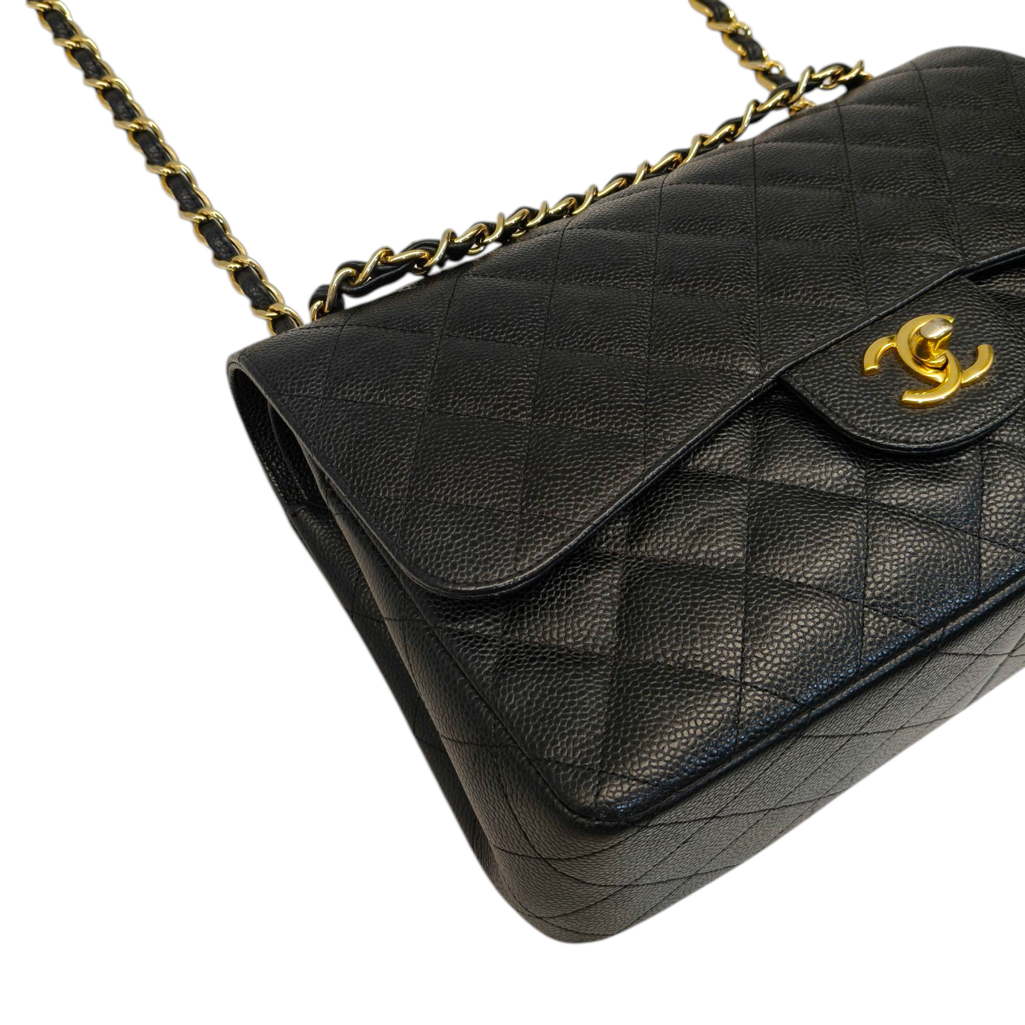 Chanel Black Quilted Caviar Leather Medium Classic Double Flap Bag
