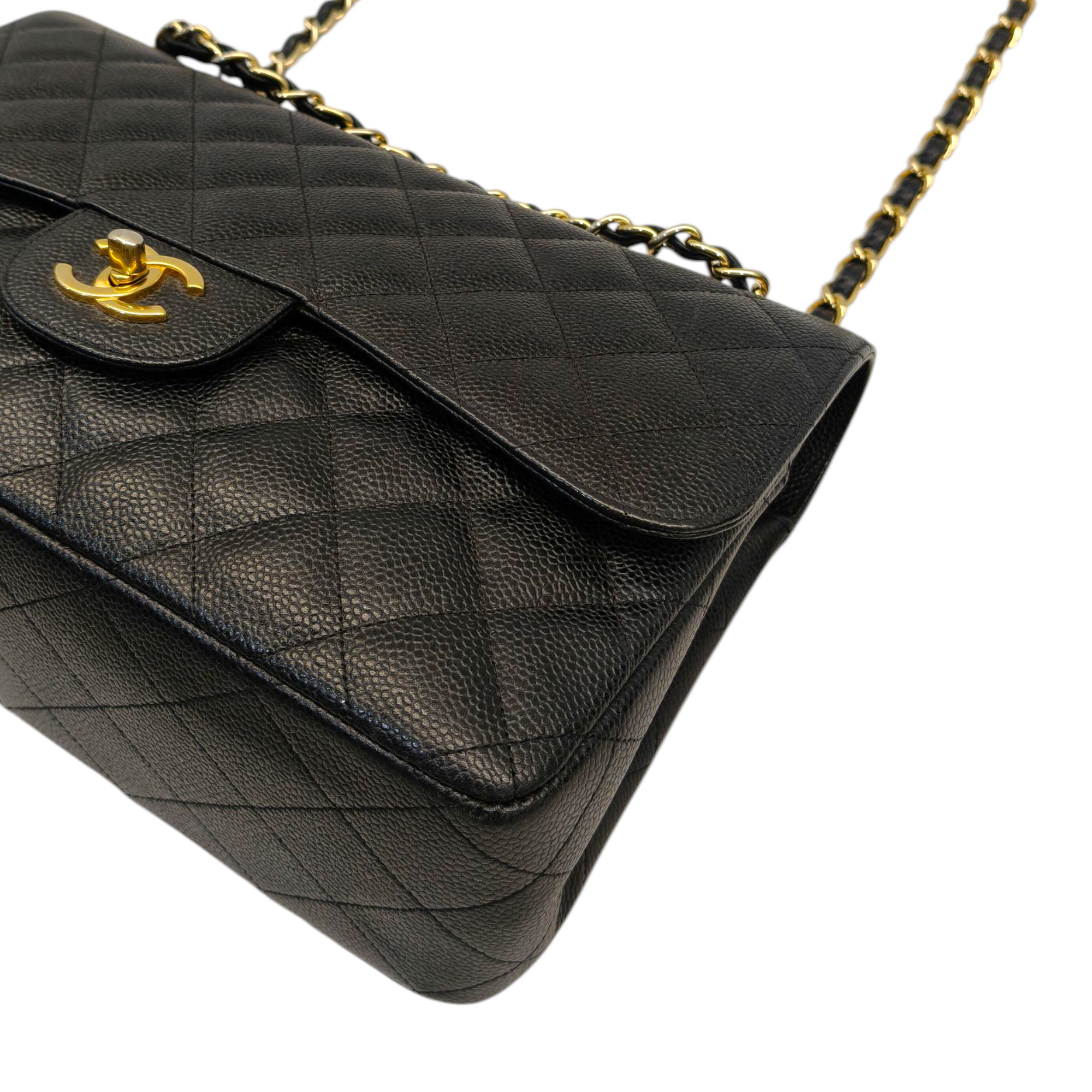 Chanel Black Quilted Caviar Leather Medium Classic Double Flap Bag