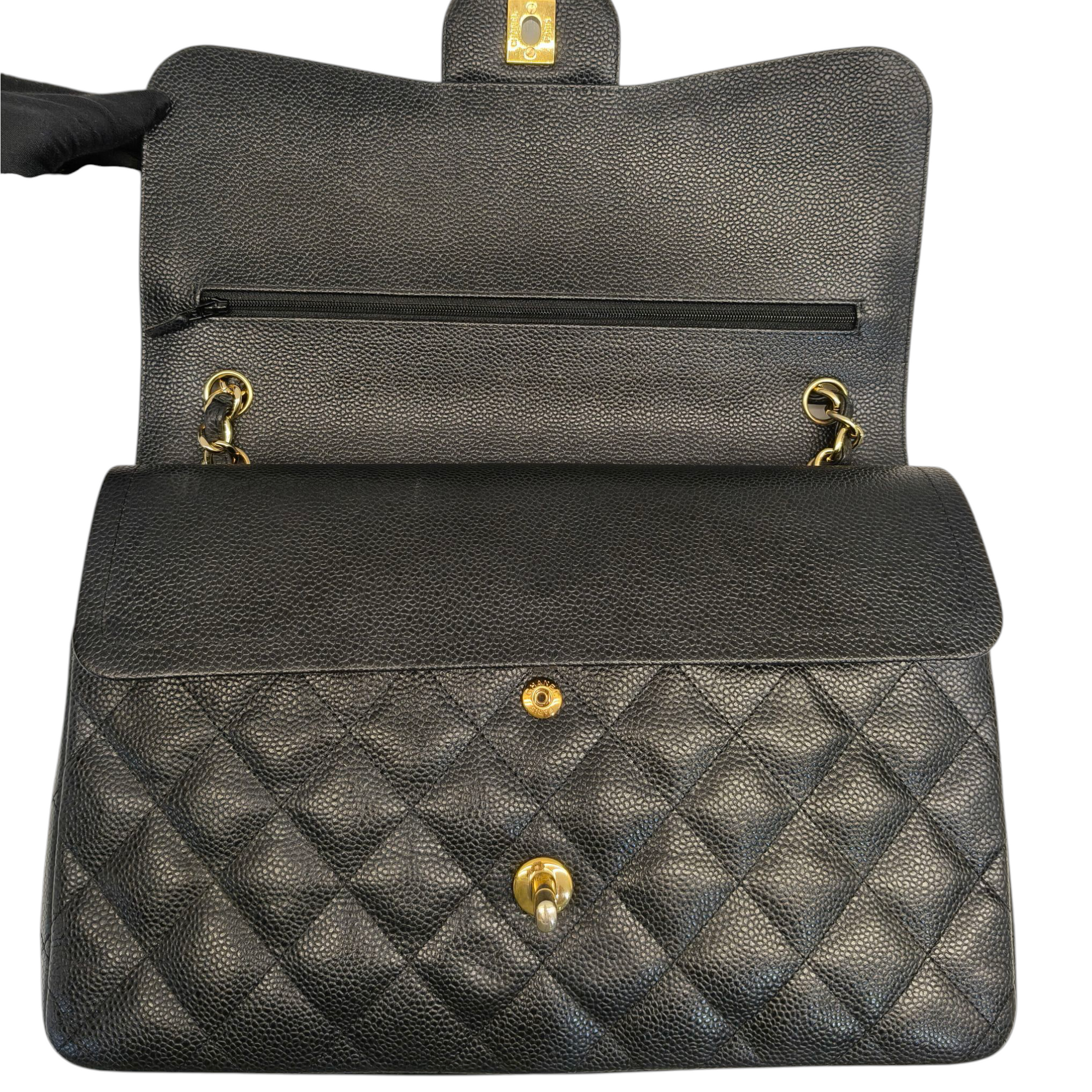 Chanel Black Quilted Caviar Leather Medium Classic Double Flap Bag